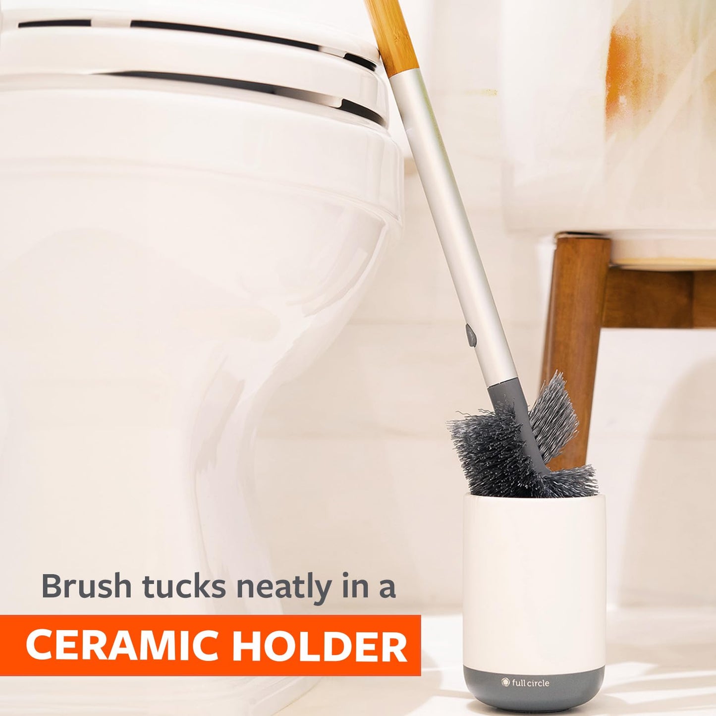 Full Circle Scrub Queen, Bathroom Toilet Brush with Ceramic Holder and Instant-Dry Coating for Mold & Mildew Prevention, More Hygenic Toilet Cleaning Scrubber, Replaceable Head, White