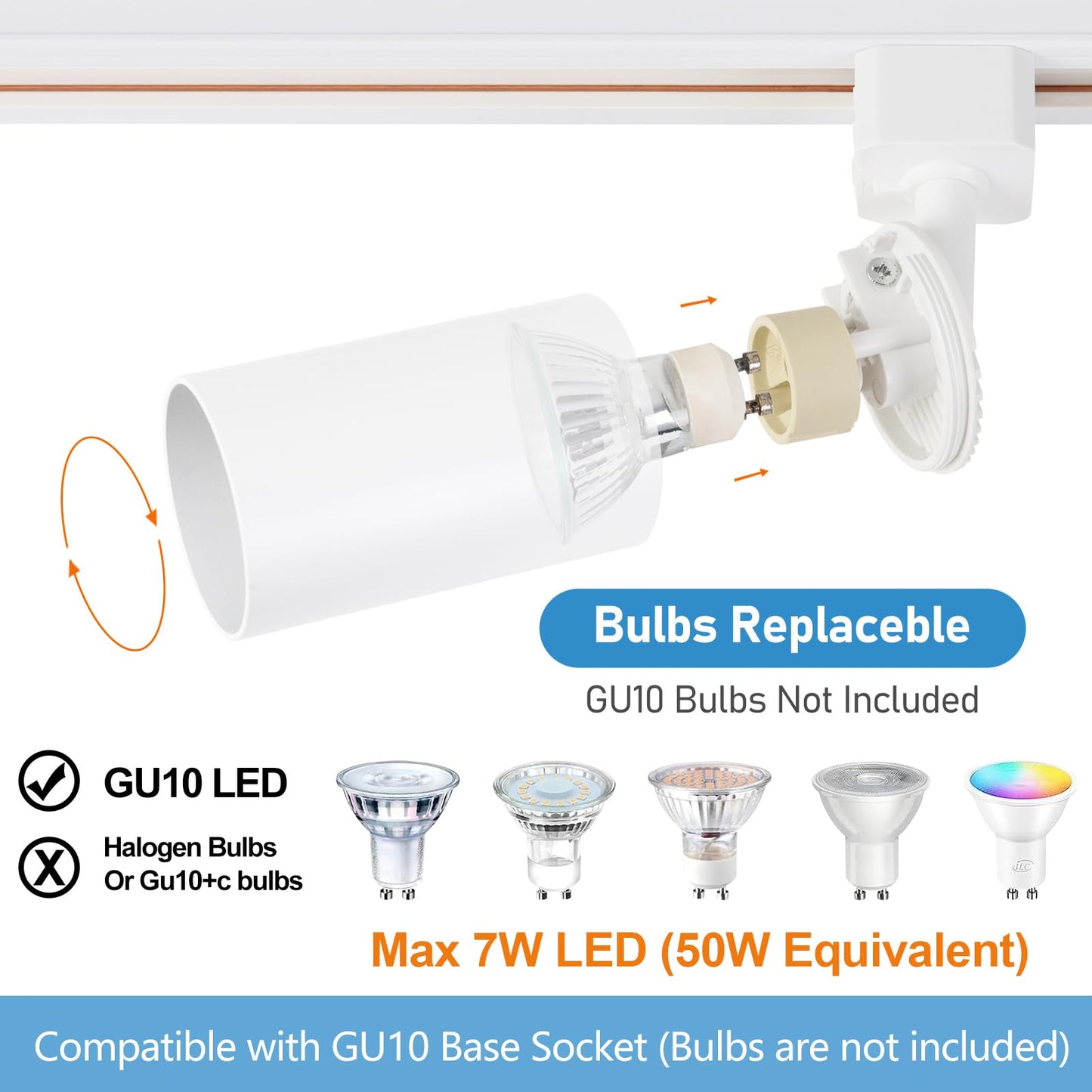 Hiiglxii Plug in Track Lighting with Power Cord, 4-Light GU10 Track Lighting Kit with Track Rail, Modern Kitchen LED Track Lighting Fixtures Ceiling Wall Spot Light, 13FT Plug Cord, White (No Bulbs)