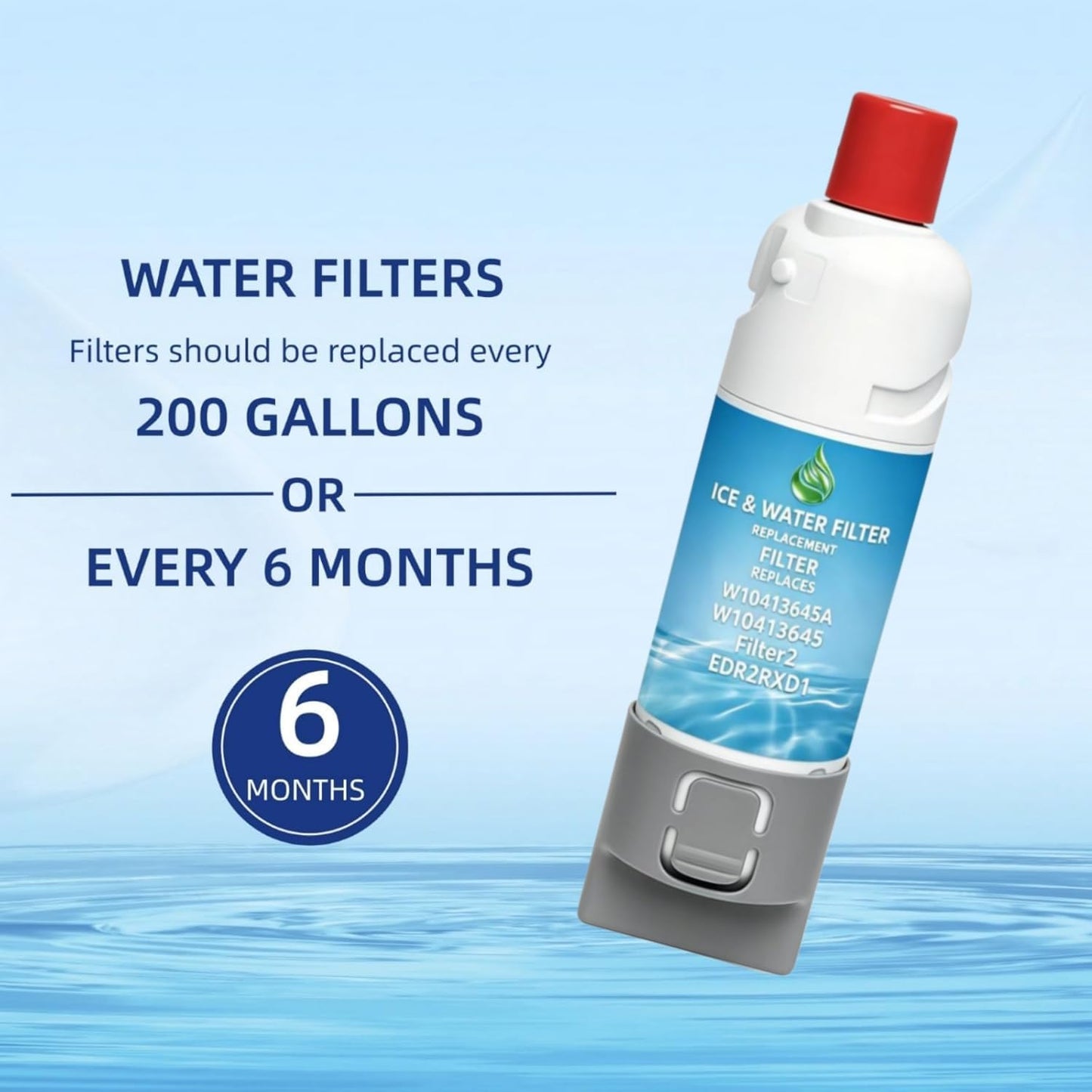 EDR2RXD1 Water Filter Replacement for Filter 2, W10413645A, W10413645, KAD2RXD1, EDR2RXD1, P9RFKB2L, WHR2RXD1, P9KB2L, Kenmore 46-9082, 46-9903, 3 Pack
