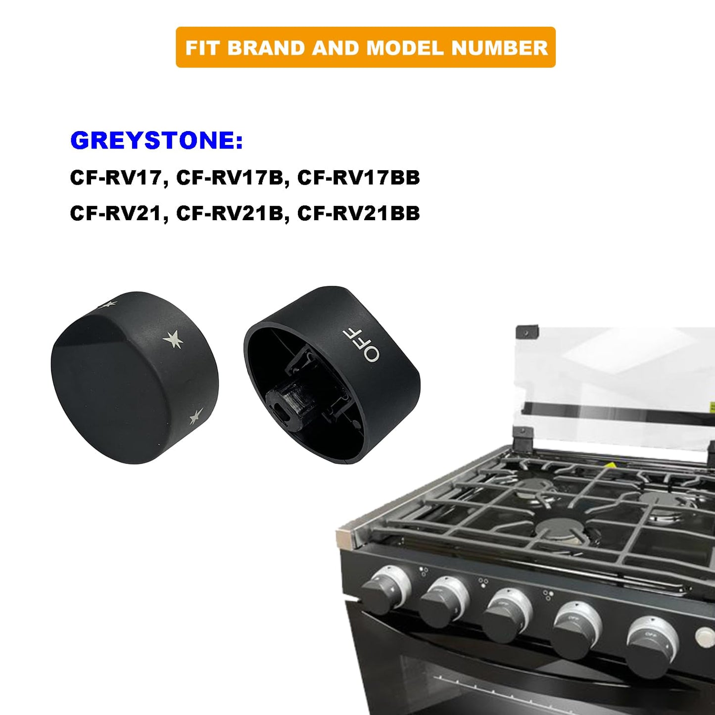 GABEROAD [Upgraded RV Gas Range Oven Knob Replacement Compatible with Greystone Range Oven Gas Stove Knob CF-RV17, CF-RV17B, CF-RV17BB, CF-RV21, CF-RV21B, CF-RV21BB(5pcs)