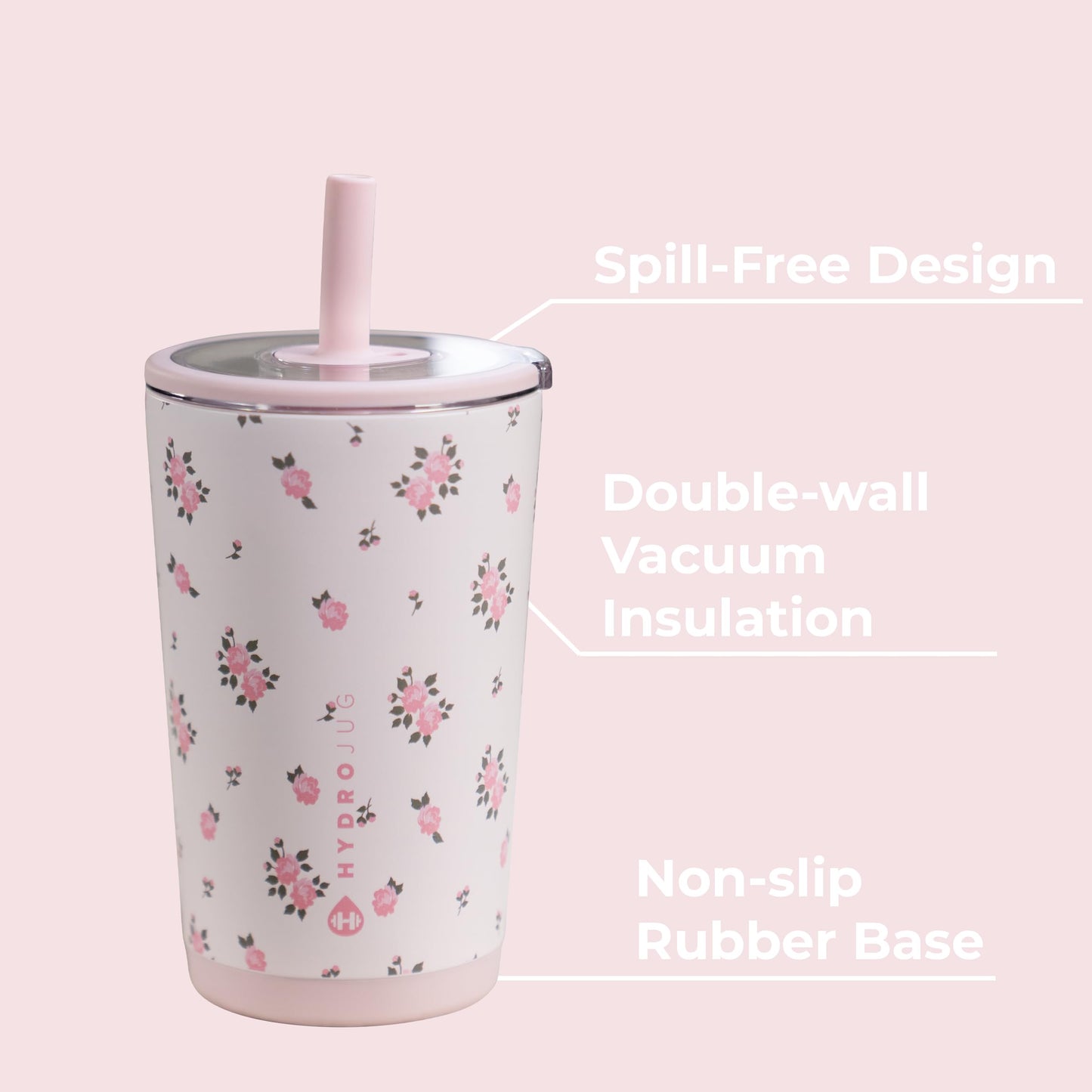HydroJug Everyday Tumbler 14 oz – Ceramic-Lined Insulated Tumbler with Straw and Soft-Touch Lid, Cup Holder Friendly, Double-Wall Vacuum Insulation, Reusable Travel Cup – Wildrose