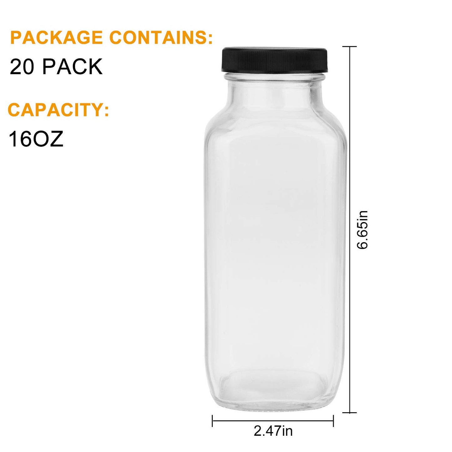 Encheng Vintage Water Bottles,Glass Drinking Bottles 16oz,Square Beverage 500ml With Lids For Kombucha,Tea,Glass Homemade Drinks,Travel Reusable Milk Juiceing 20Pack
