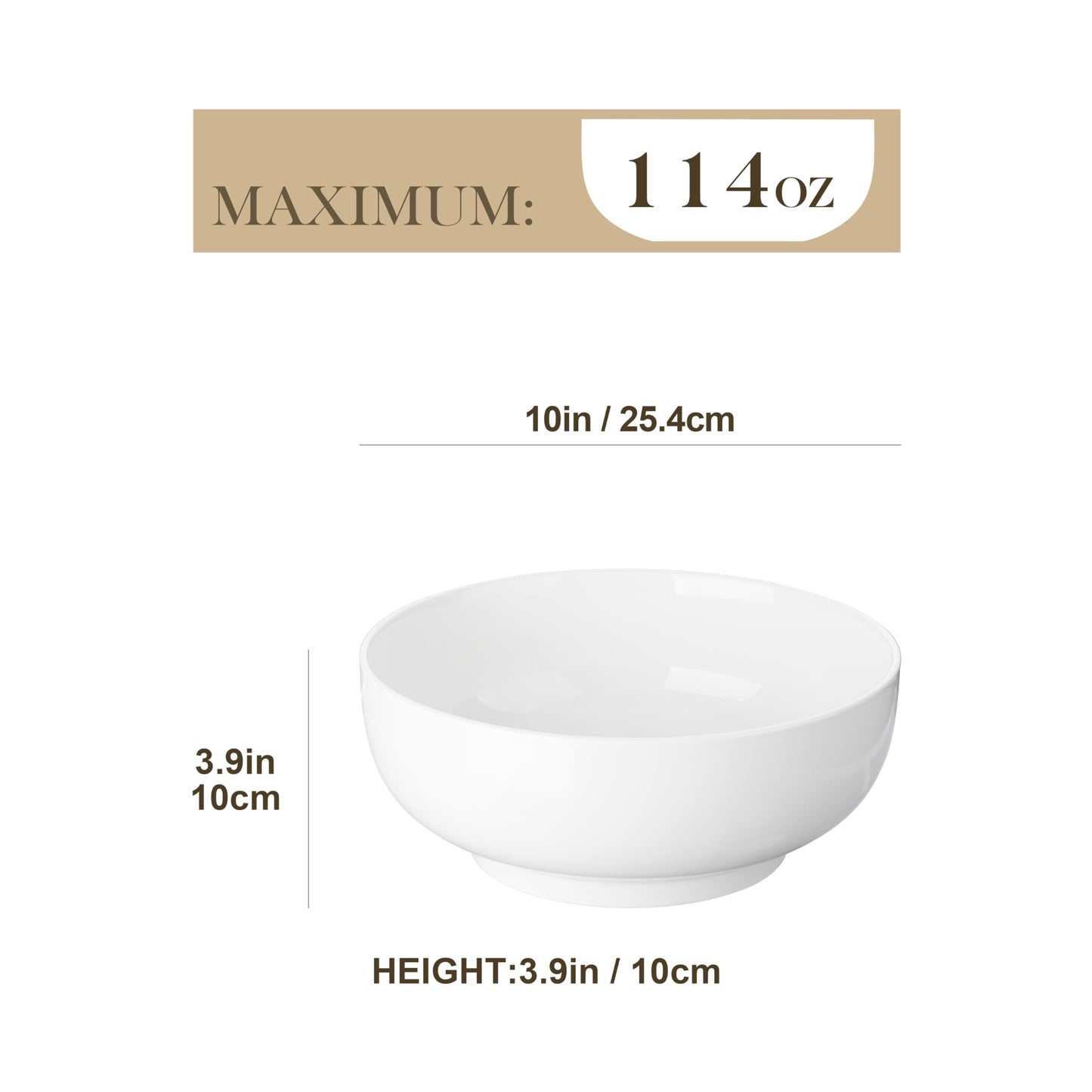 MALACASA Serving Bowls, 114 OZ(10") Extra Large Salad Bowls Set of 2, Porcelain White Serving Bowls for Salad, Soup, Pasta and Dinner, Large Ceramic Bowl Set for Entertaining, Series REGULAR