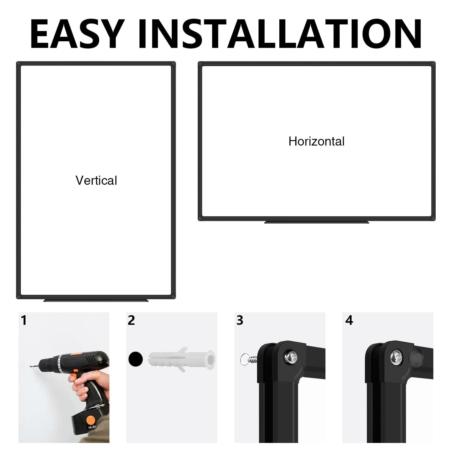 XBoard Magnetic Whiteboard 48 x 31 inch - Dry Erase Board with Black Aluminum Frame, White Board with Detachable Marker Tray