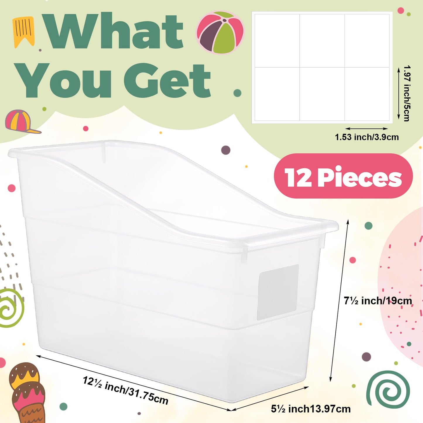 Suzile 12 Pcs Book Bins with Labels Linking Storage Bins Folder Magazine File Holder Interlocking Plastic Book Organizer Container for Office Classroom Home (Clear)