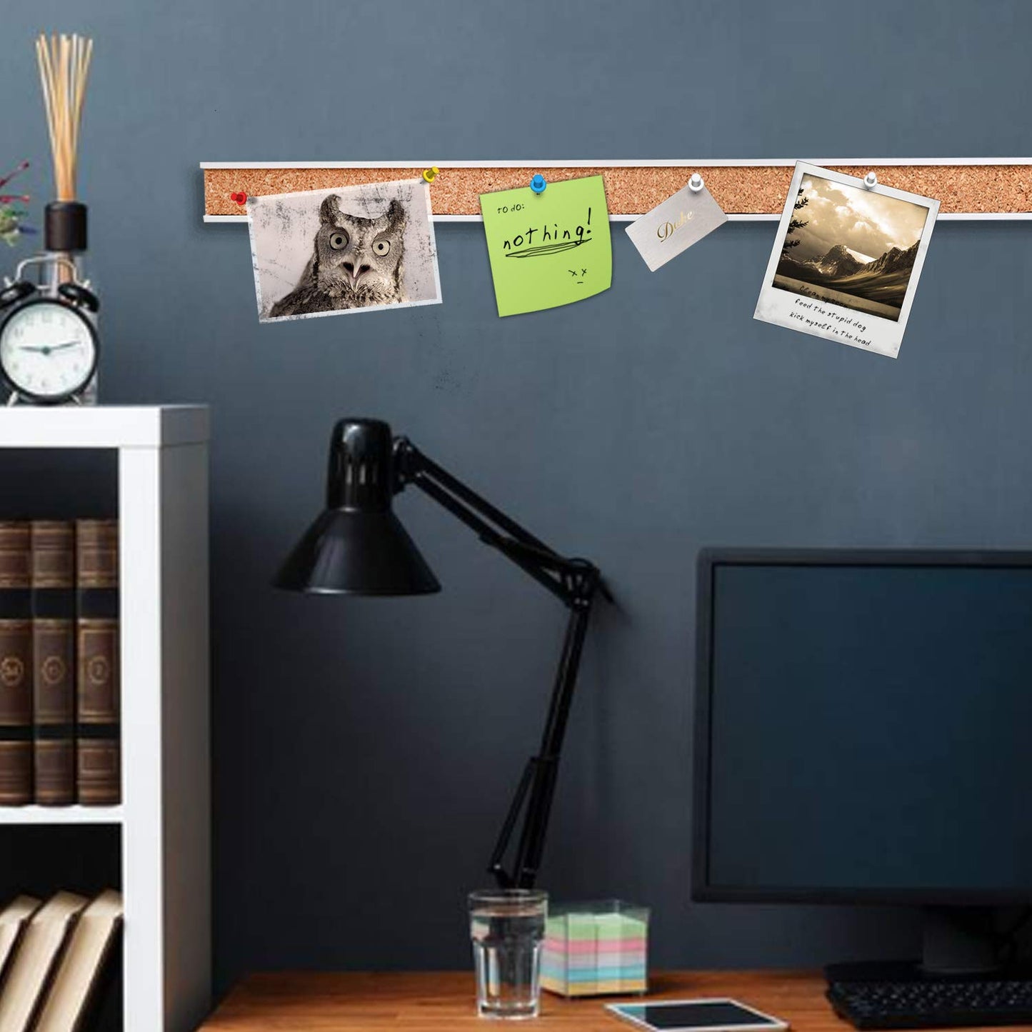 Corksidol Bulletin Bar Strip, Cork Board, Cork Strips, 48" x 1", Classroom, Office, Walls, Cubicle, Aluminum Frame,Include Pins and Adhesive Strip, 2 Pack, (Silver)