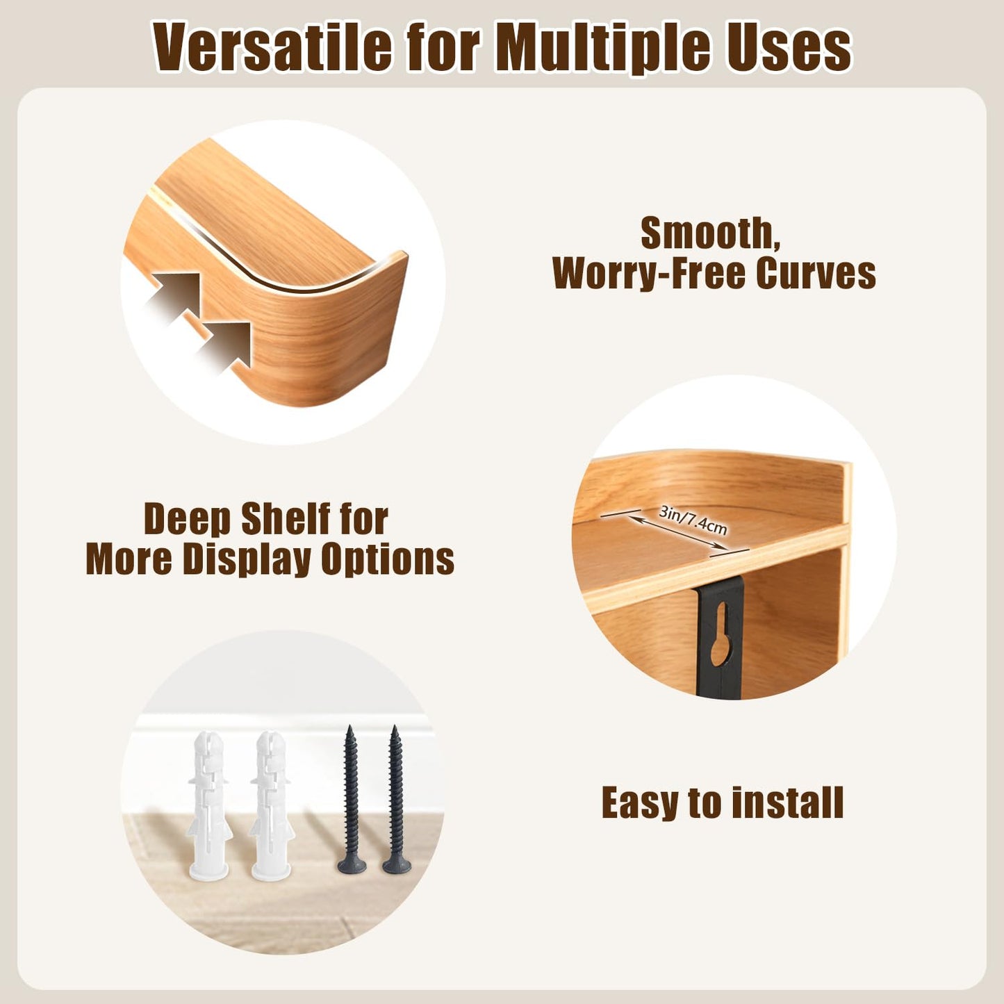 Nevsokio Coat Rack Wall Mount with Hidden Hooks, Wall Hooks with Shelf, Wall Key Holder Mount Wooden Shelf Entryway Hooks for Bedroom Bathroom for Hanging Coats Hats Bags Towels (Oak, 4 Hooks)