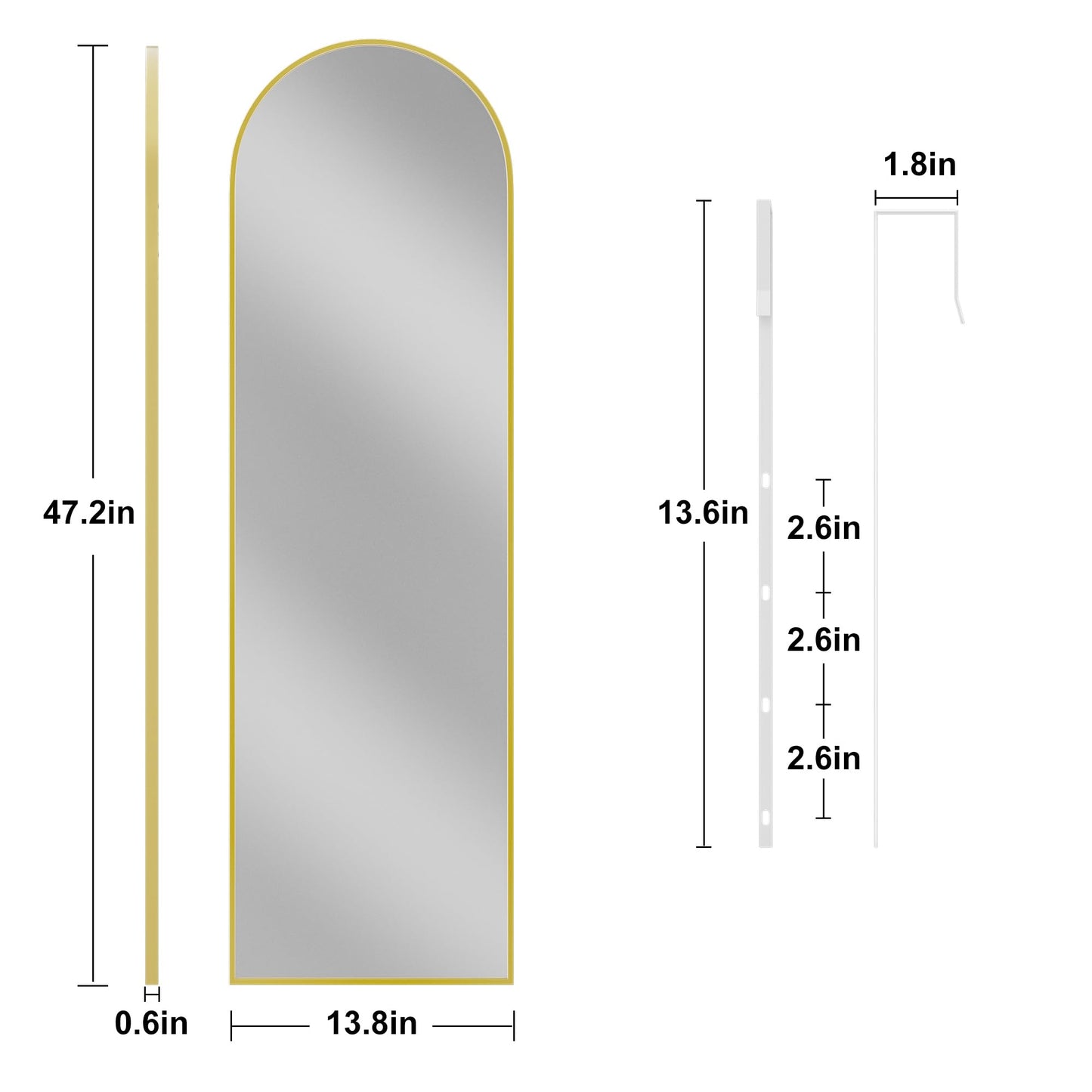 Vlush Door Mirror, Full Length Mirrors Over The Door, 14'' x 48'' Hanging/Rectangular Wall Mirror, Wall-Mounted/Hanging/Leaning, Home Decor,(Gold)