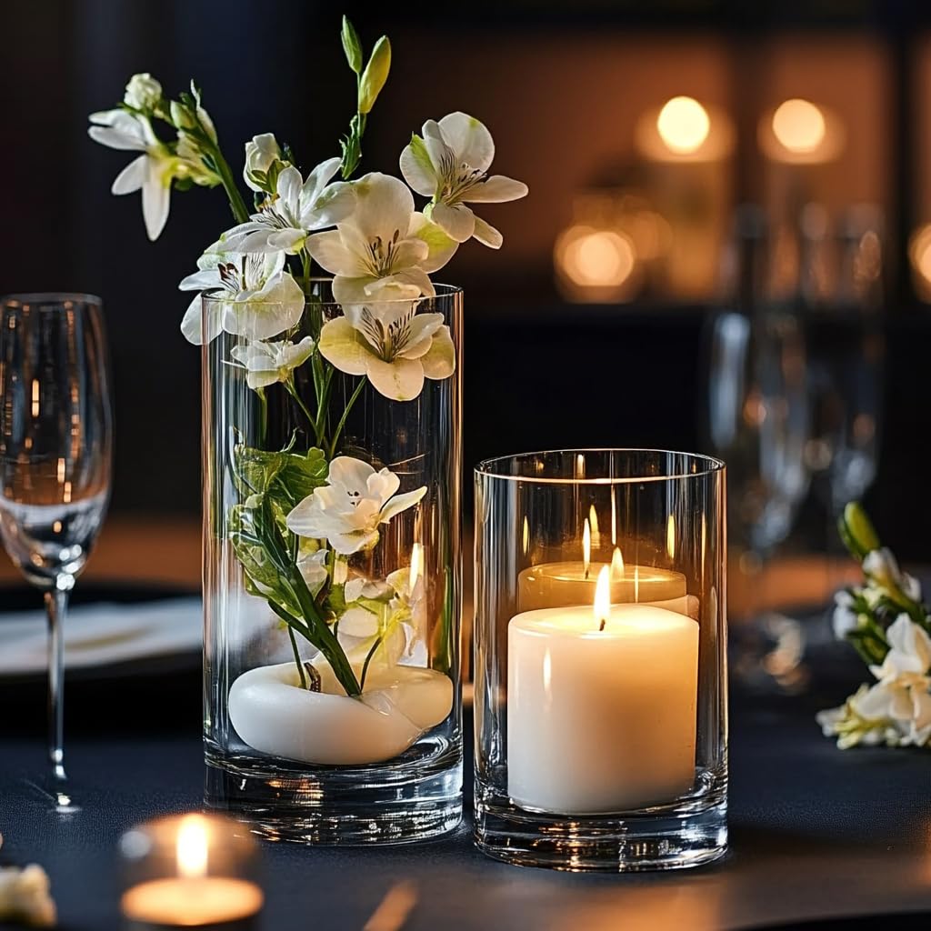 Zomiol Glass Cylinder Vase Set of 18 for Centerpieces, 4,4.7,6 inch Tall Clear Vase Floating Candle Holder for Wedding Table Home Décor and Party