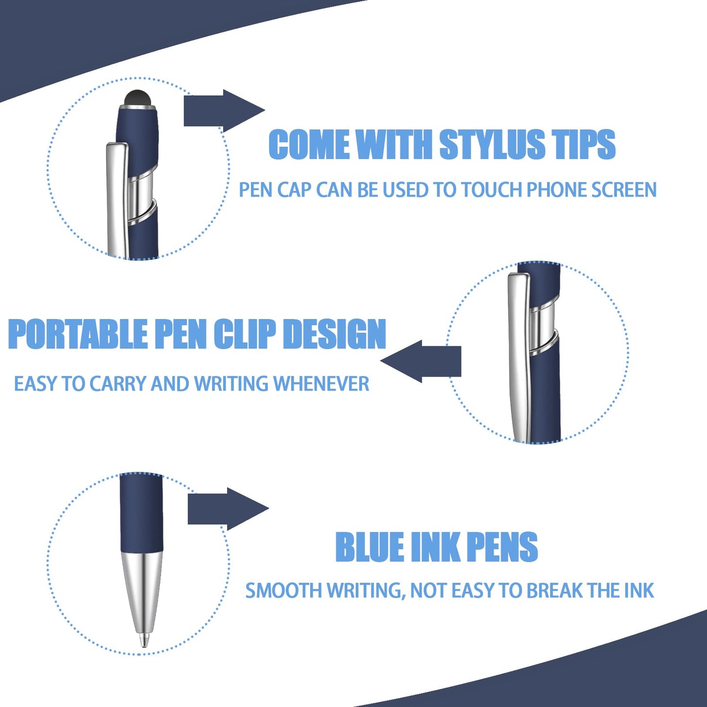 100 Pcs Ballpoint Pen with Stylus 2 in 1 Ballpoint Pen for Touch Screens, 2 in 1 Thank You Pen Gift for Colleagues, Coworker, Office (Navy Blue)