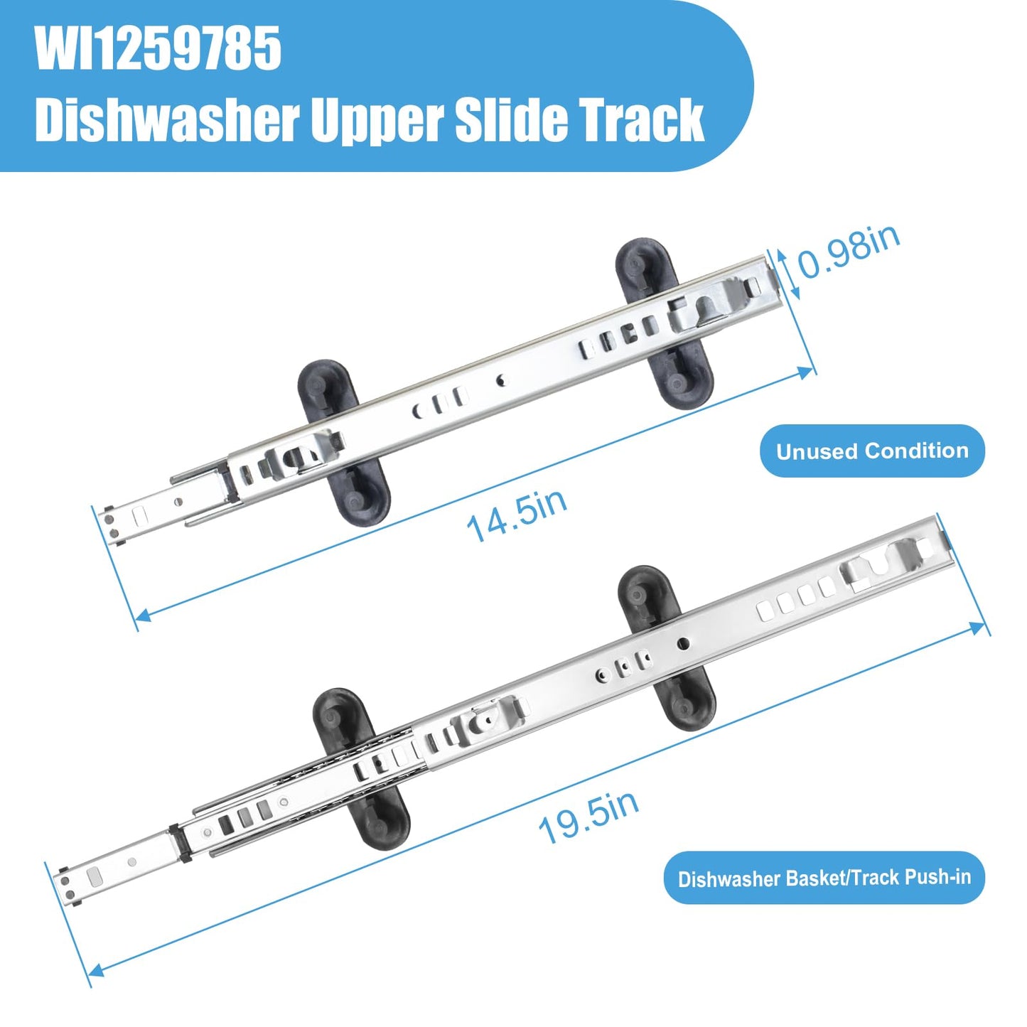 W11259785 Dishwasher Upper Dishrack Slide Track (Left Side) – Heavy Duty Stainless Steel Rail Compatible with Whirlpool KitchenAid Maytag Jenn-Air – Replaces W10311157 W11048934 AP6783992 WPW10546503