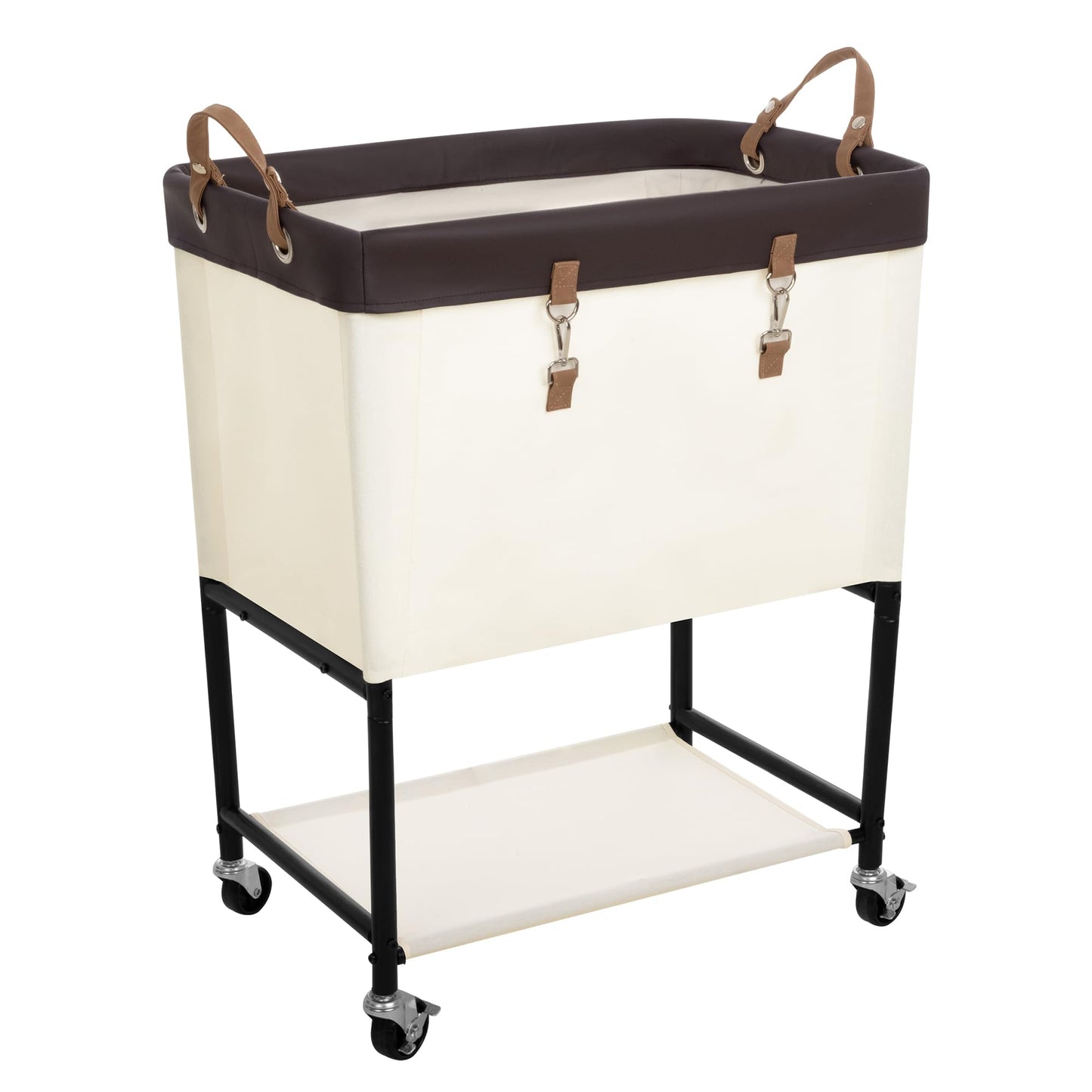 StorageWorks Laundry Cart, 2 Tier Rolling Laundry Basket, Heavy Duty Laundry Basket with Lockable Wheels, Laundry Room Organization and Storage, Clothes Hamper for Bedroom, Dorm, Closet, 29Gal, Beige