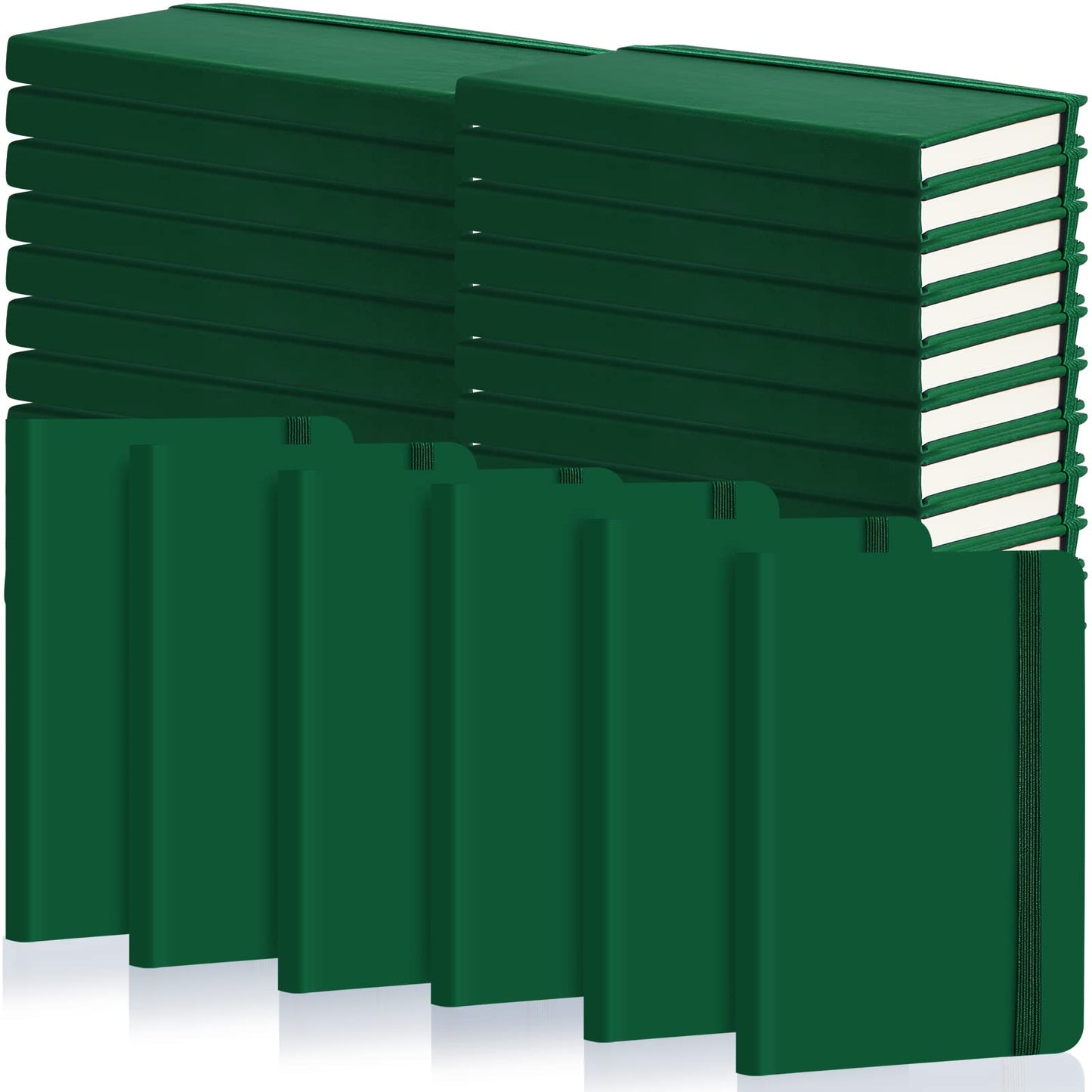 40 Pieces Small Notebooks A6 Pocket Journals 3.5 x 5.5 Inch Small Leather Notebook Mini Ruled Lined Journal with Elastic Band Pen Holder Page Marker Ribbons (Green)