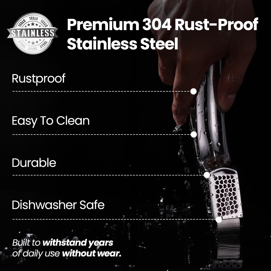 Lifetime Replacement Garlic Press Stainless Steel No Need to Peel Detachable Handles for Coarse & Fine Mincing-Premium Garlic Mincer Tool, Easy to Clean, Dishwasher Safe Garlic Crusher