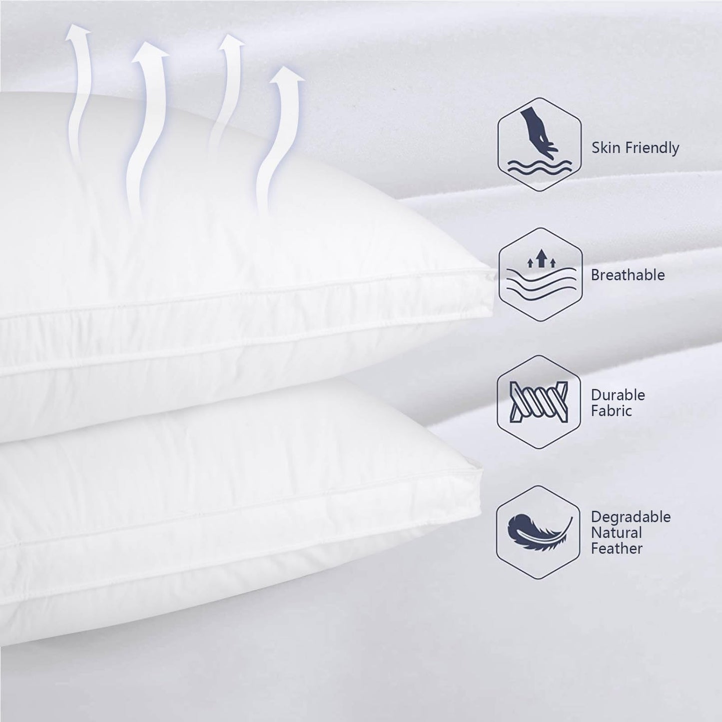 Vendare Queen Size Goose Down Pillows Set of 2 - Hypoallergenic Bed Pillows 500 Fill Power with 100% Cotton Cover, Medium Firm Support