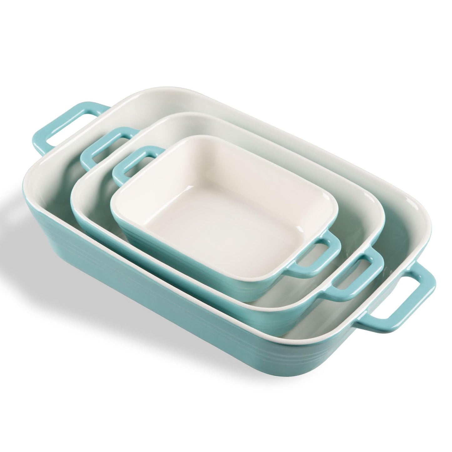 Sweejar Relief Casserole Dishes for Oven, Ceramic 9x13 Baking Pans Set for Cooking, Cake, Banquet and Daily Use, Rectangular Bakeware Set, Porcelain Baking Dish, Lasagna Pan Deep with Handles(Turquoise)