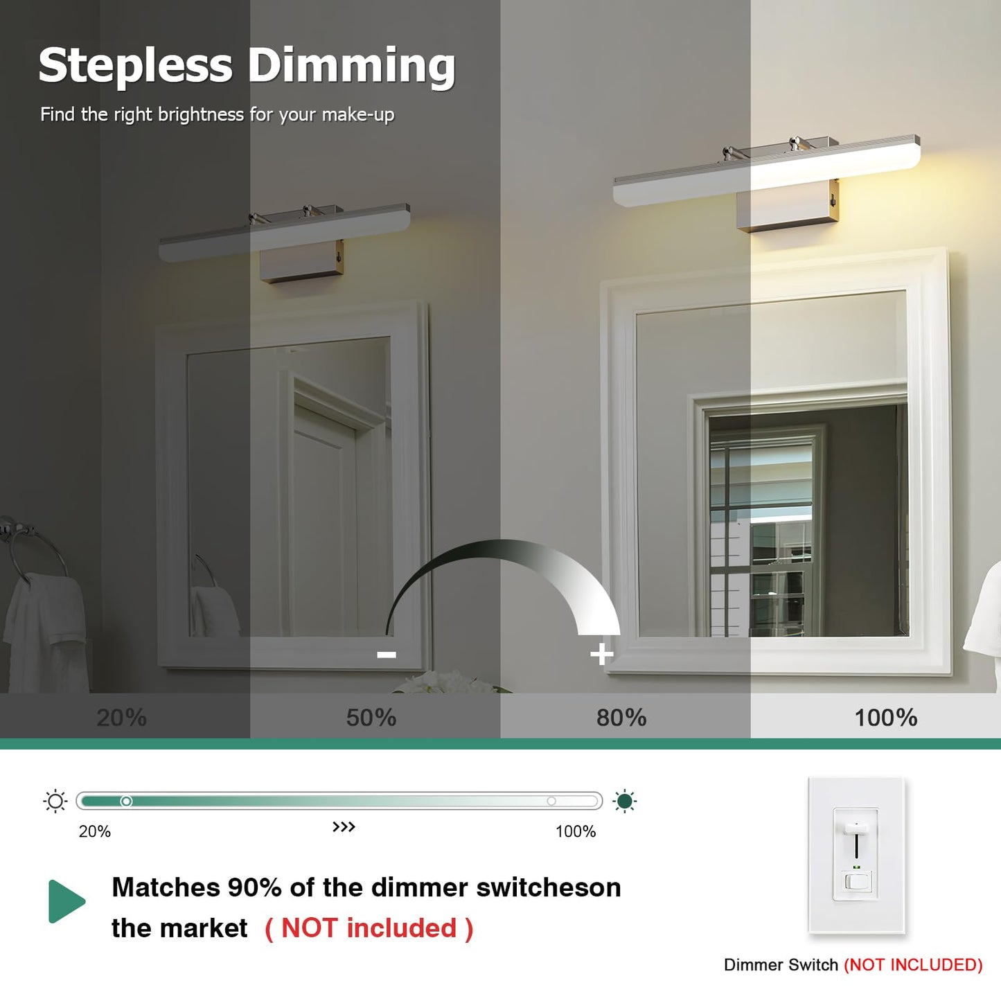 KELIDEN Brushed Nickel Vanity Light, 15.7” Dimmable LED Bathroom Light Bar with 5CCT, Adjustable Angle – Modern Wall Lighting for Bathroom, Powder Room, Bedroom, Apartment, Hotel