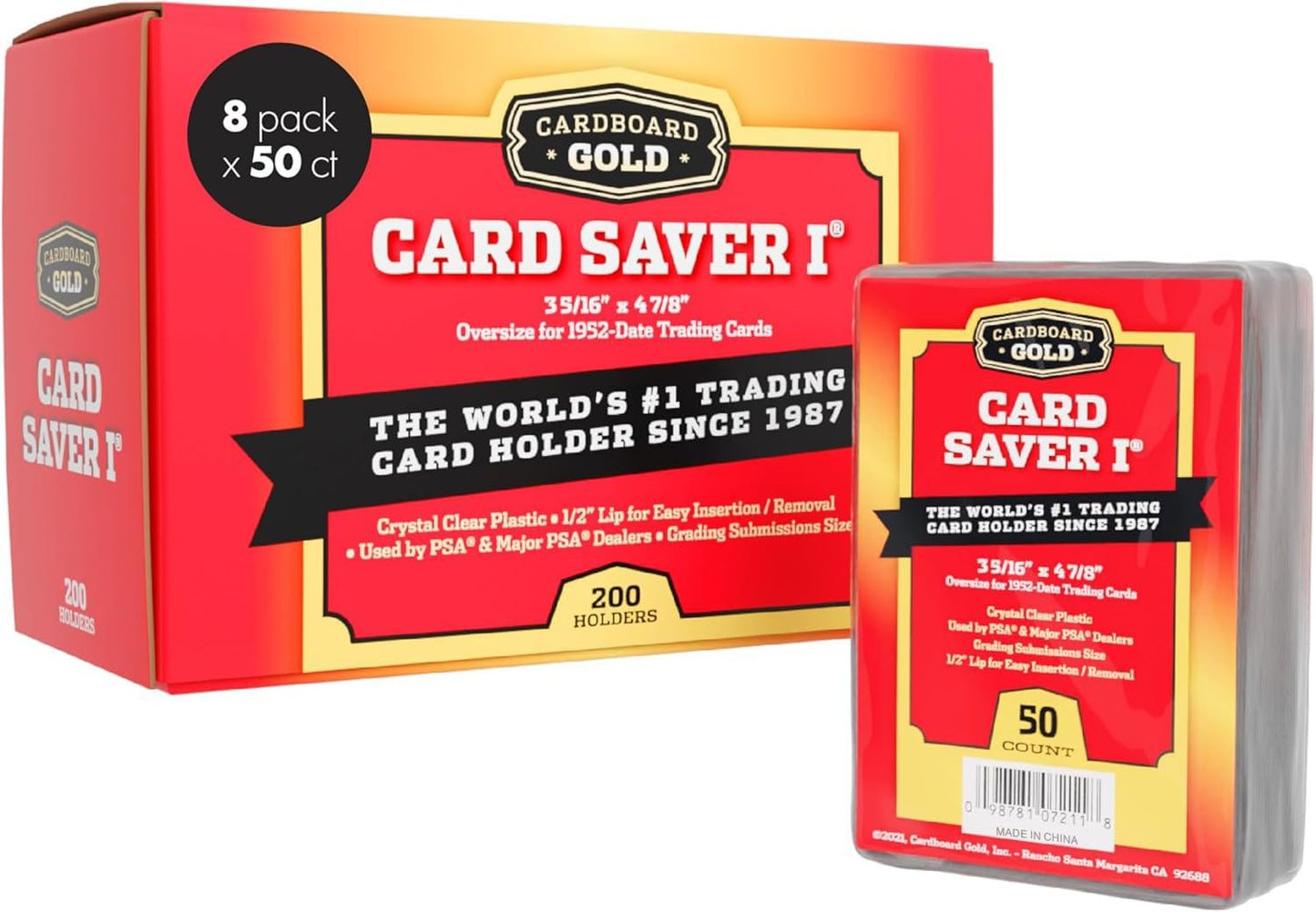Cardboard Gold Card Saver 1-400 Count - Semi Rigid Card Holder, Trading Card Protectors - PSA-Approved Cardsaver for Baseball, Trading, Sports Cards - Card Sleeves, Binder, & Storage Box Compatible
