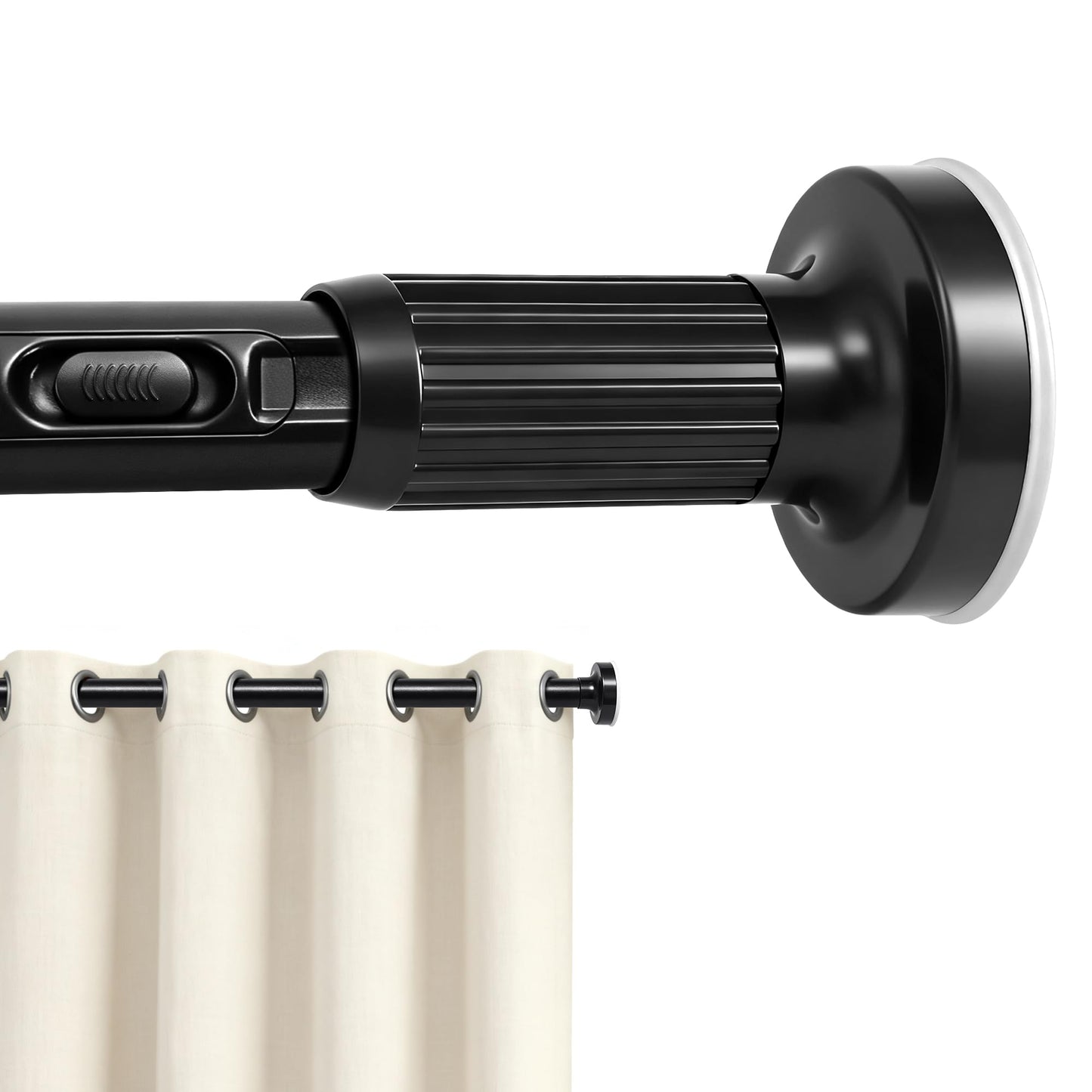 ZYKORT Tension Curtain Rod 39-137In (3.3-11Ft), Heavy Duty Outdoor Tension Rod for Patio Window, One-Click Telescopic Rod, Adjustable Shower Curtain Rod No Drilling for Bathroom Renter Friendly, Black