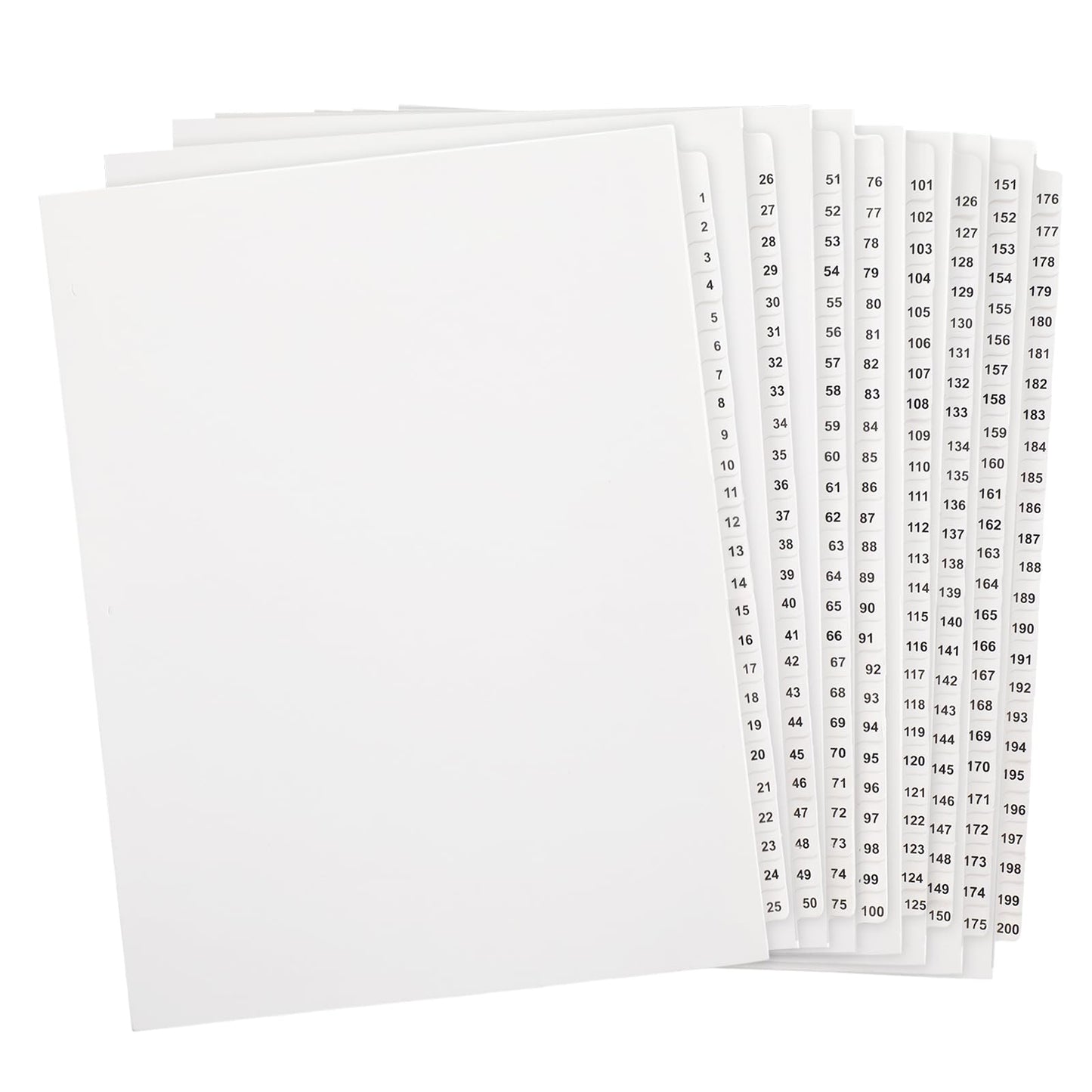 Yeaqee 1-200 Numbered Tab Dividers Un-Punched Letter Size 8.5 x 11 Inch Paper Page White Binder Index Dividers for Office Documents Files (White,1 Set)