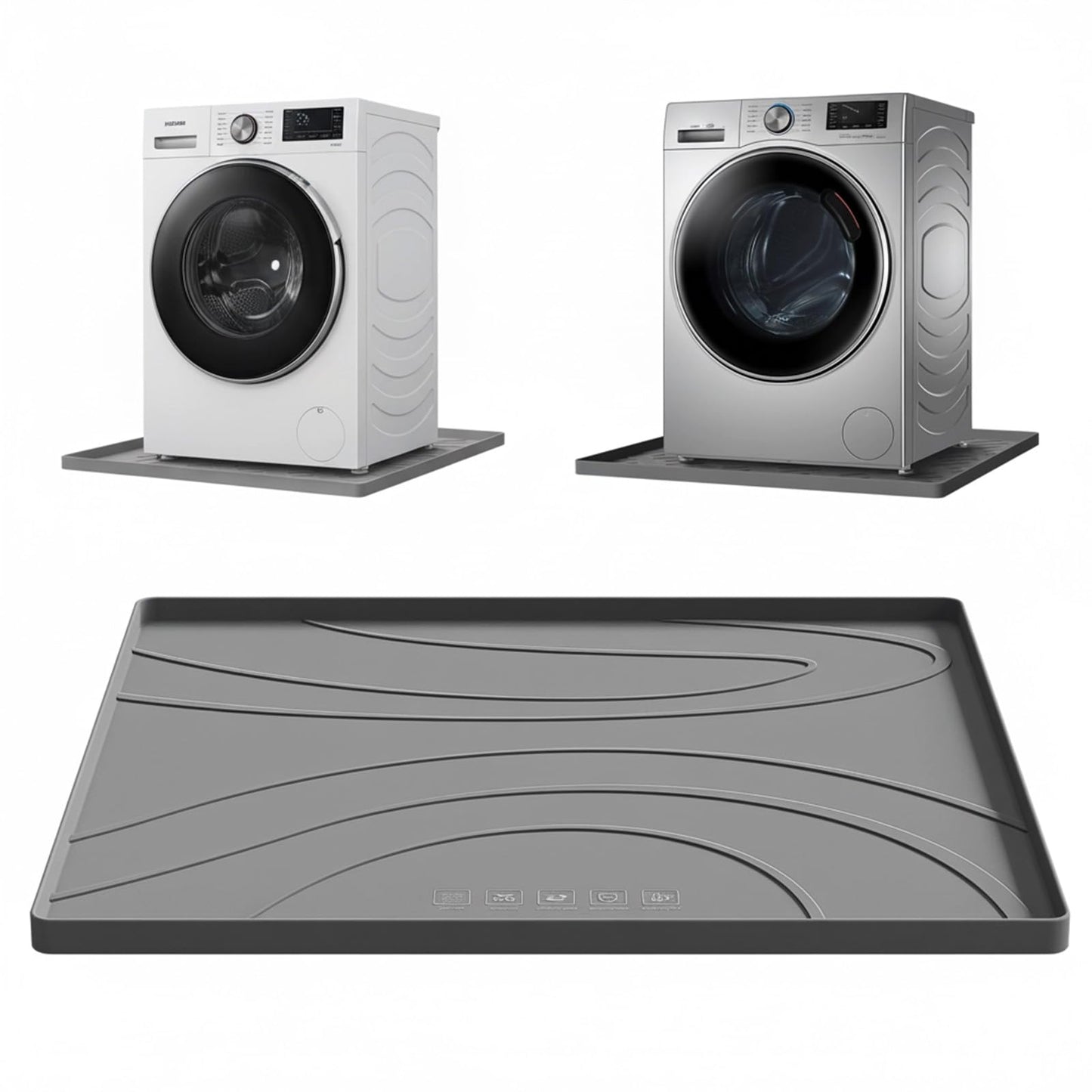 Washing Machine Drain Pan Silicone mat – 30x33 Inch Non-Slip Waterproof Washer Drip Tray, Anti-Vibration Soft Mat for Under Dryer or Washer, Floor Leak Protector for Laundry Room