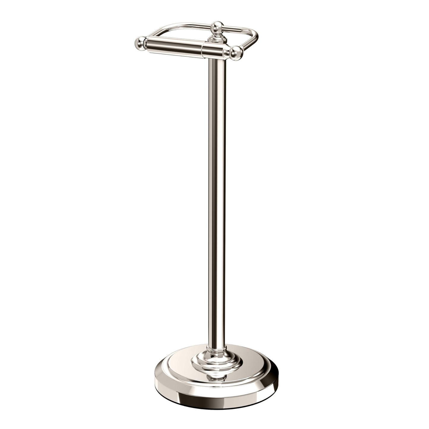 Gatco 1436PN Toilet Paper Holder Stand, Freestanding Floor Stand for Bathroom, Polished Nickel, Weighted Base, 22 Inch