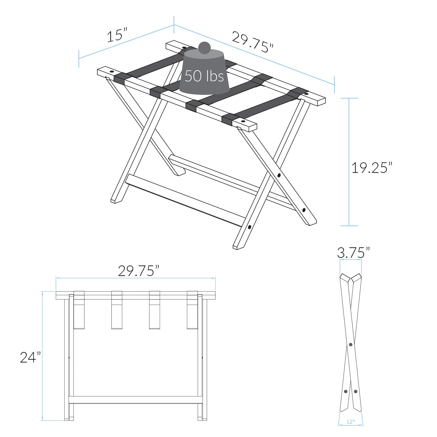 Casual Home Heavy Duty 30" Extra-Wide Luggage Rack, solid wood