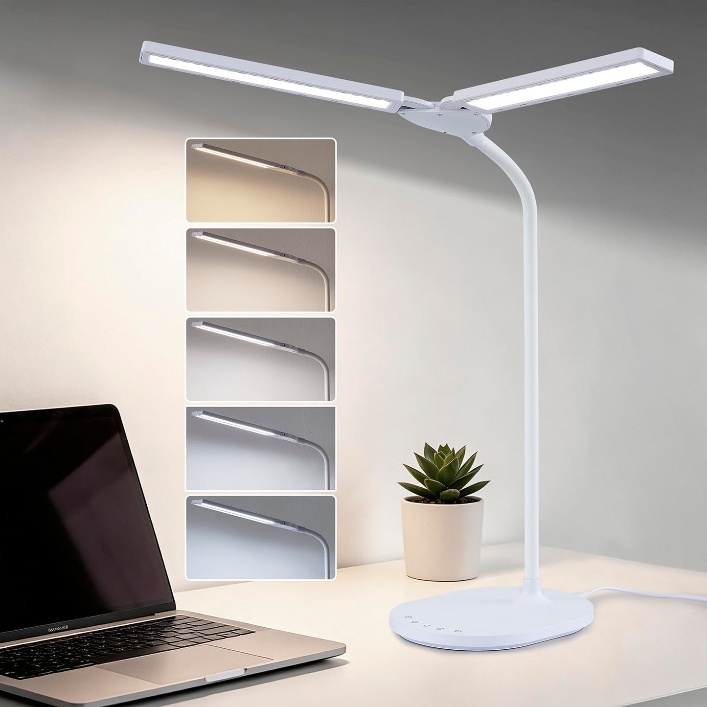 G Keni LED Desk Lamp with 180° Foldable Shade, 2400 Lux Bright Adjustable Desk Lamp, 360° Gooseneck, 5 Color Modes Stepless Dimming, Auto Off Timer, Modern Office Desk Lamp for Home Study Workbench