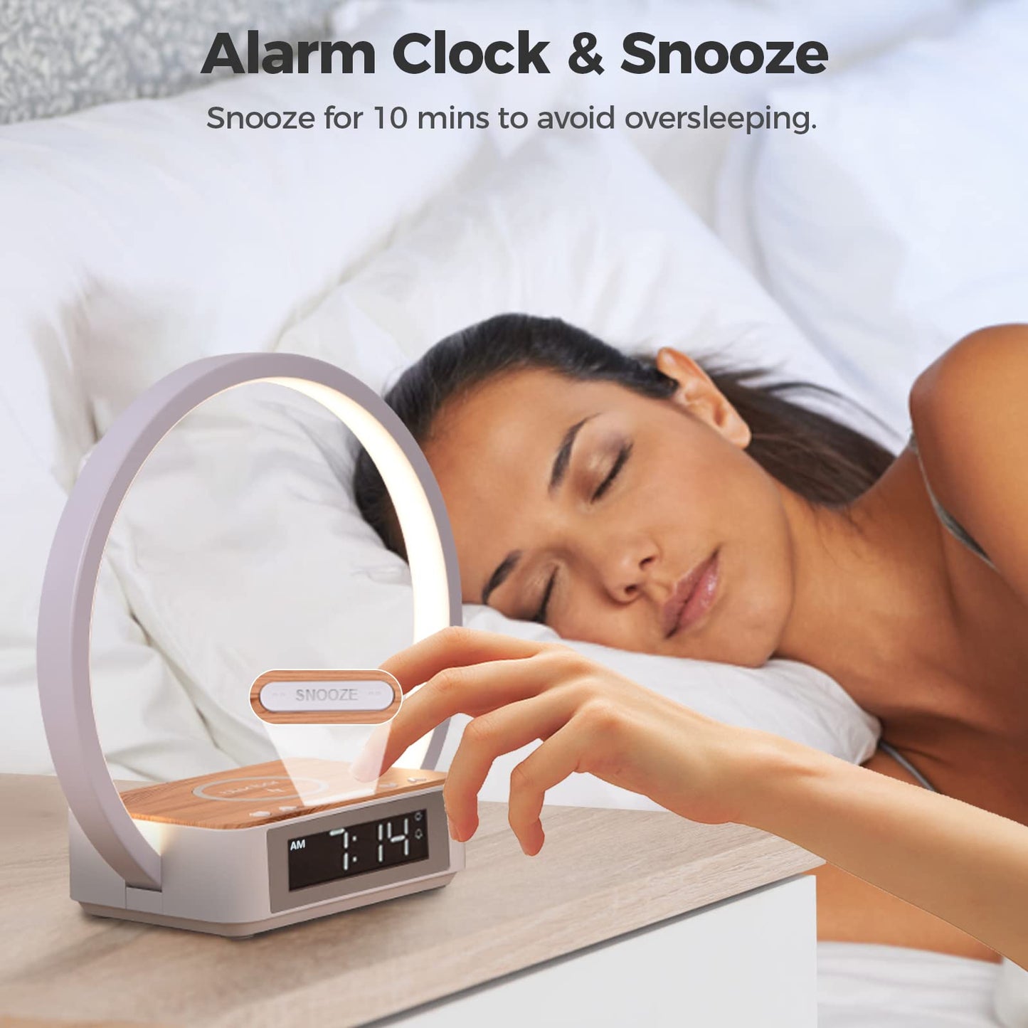 Blonbar Desk Lamp with Alarm Clock Qi Wireless Charger, Touch Lamp for bedroom 3 Light Hues, Bedside Lamp 10W Max Wireless Charging Table Lamp LED Eye-Caring Reading Nightstand Light for Living Room
