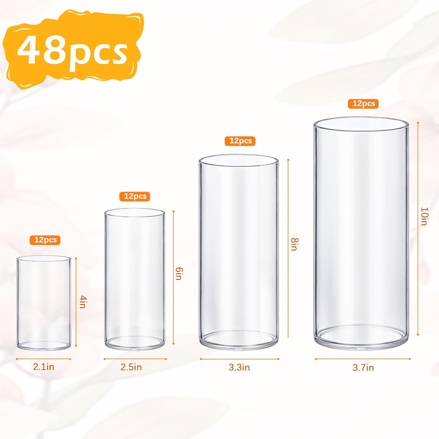 16 Pack Glass Cylinder Vases 4,6,8,10 Inch Tall Clear Flower Vase Hurricane Floating Candle Holder for Table Centerpiece Wedding Home Decor