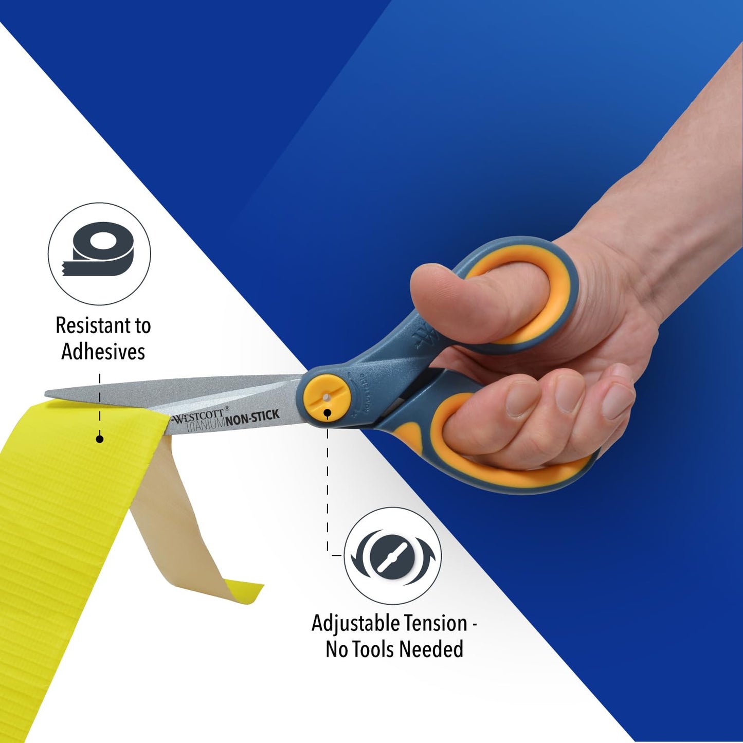 Westcott 8-Inch Non-Stick Titanium Scissors For Office and Home - Glide Adjust Technology - Grey/Yellow Craft, Fabric Scissors - 6 Pack