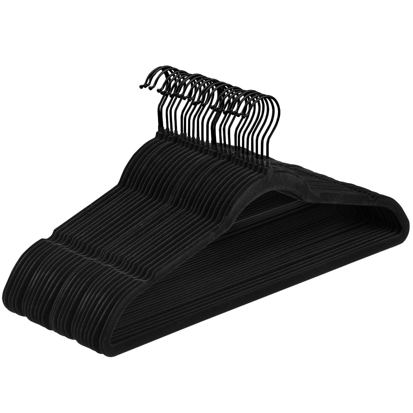Pack of 30 Velvet Hangers, Space-Saving Heavy Duty Clothes Hangers for Suit, Non-Slip, 0.2 Inches Slim, 17.7 Inches Wide, 360° Swivel Black Hook - Black