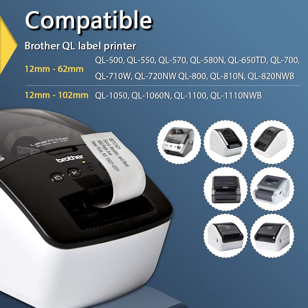 BETCKEY - Compatible Continuous Film Labels Replacement for Brother DK-2212 (2.4 in x 50 ft), Use with Brother QL Label Printers [6 Rolls]