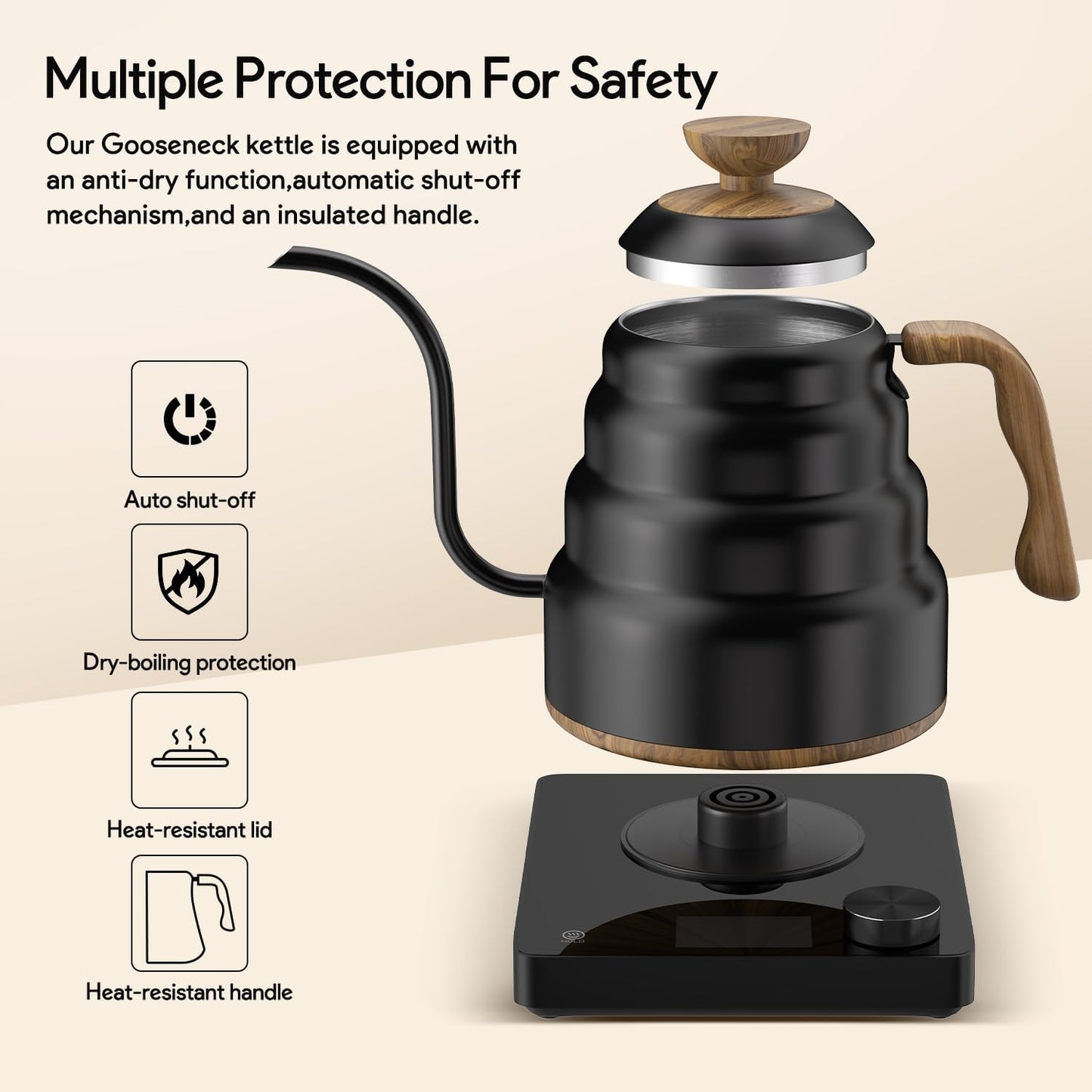 Electric Gooseneck Kettle, 30oz/0.9L Intelligent Temperature Control, Quick Heating, 304 Stainless Steel for Pour Over Coffee, Brew Tea, Boil Hot Water, 1000W (Black)