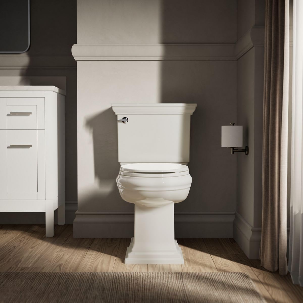 KOHLER 20110-96 Brevia, Slow Close Toilet Seat, Elongated Toilet Seat, Grip-Tight Bumpers Quick-Attach Hardware, Biscuit