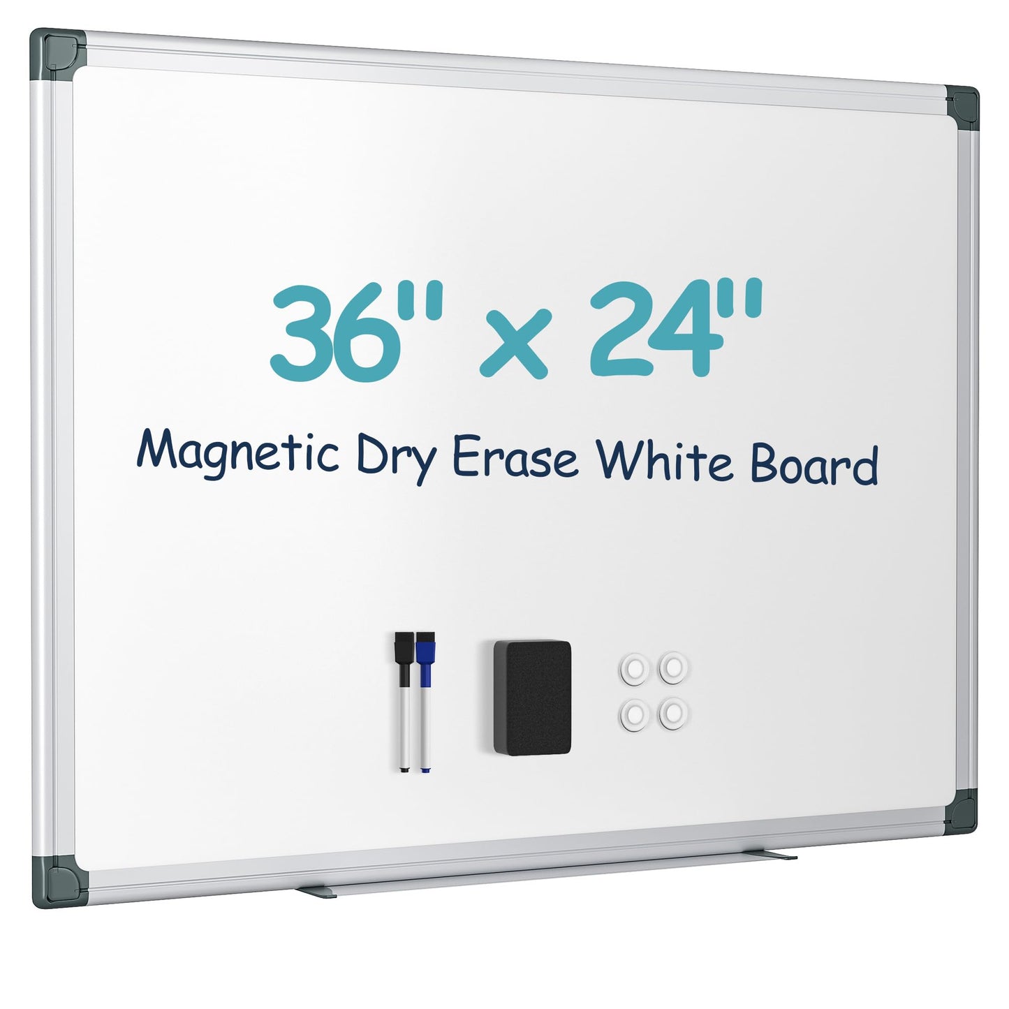 Paporia 36"x24" White Board for Wall, Aluminum Frame Dry Erase Board, Hanging Magnetic Whiteboard with 1 Eraser & 2 Markers & 4 Magnets for Home, School, Office, Dorm Room, Classroom
