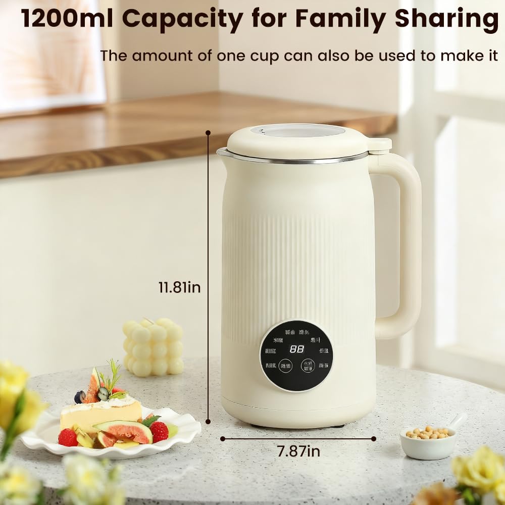 Dexmary 8 in 1 Nut Milk Maker Machine, 42 OZ(1.2L) Soy Milk Maker with 10 Blades, Plant-Based, Oat, Soy, and Dairy Free Beverage, Almond Milk Maker with LED Touch Screen, 18 Hours Timer, Auto-clean