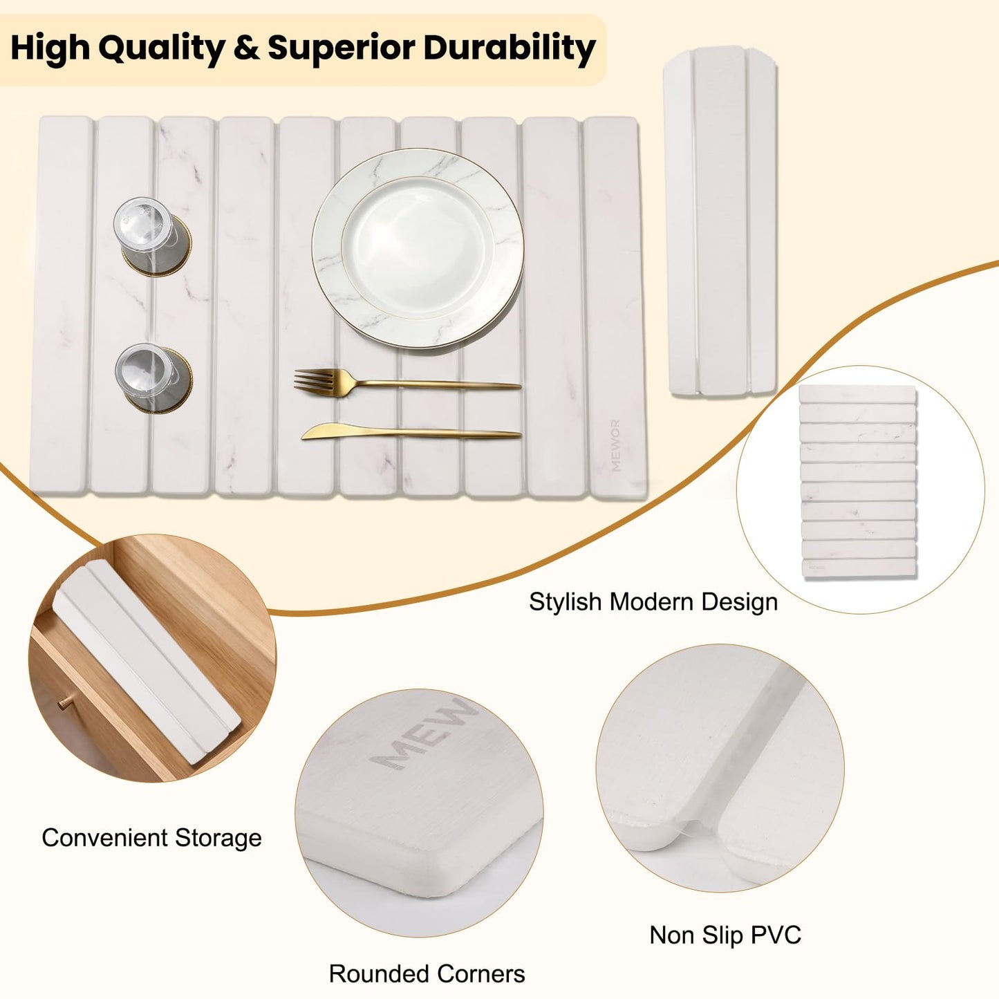 Stone Drying Mat for Kitchen Counter, 24"(L)×16"(W), Collapsible Quick Dry Stone Dishes Mats, Absorbent Diatomaceous Earth Mats for Kitchen, Bathroom