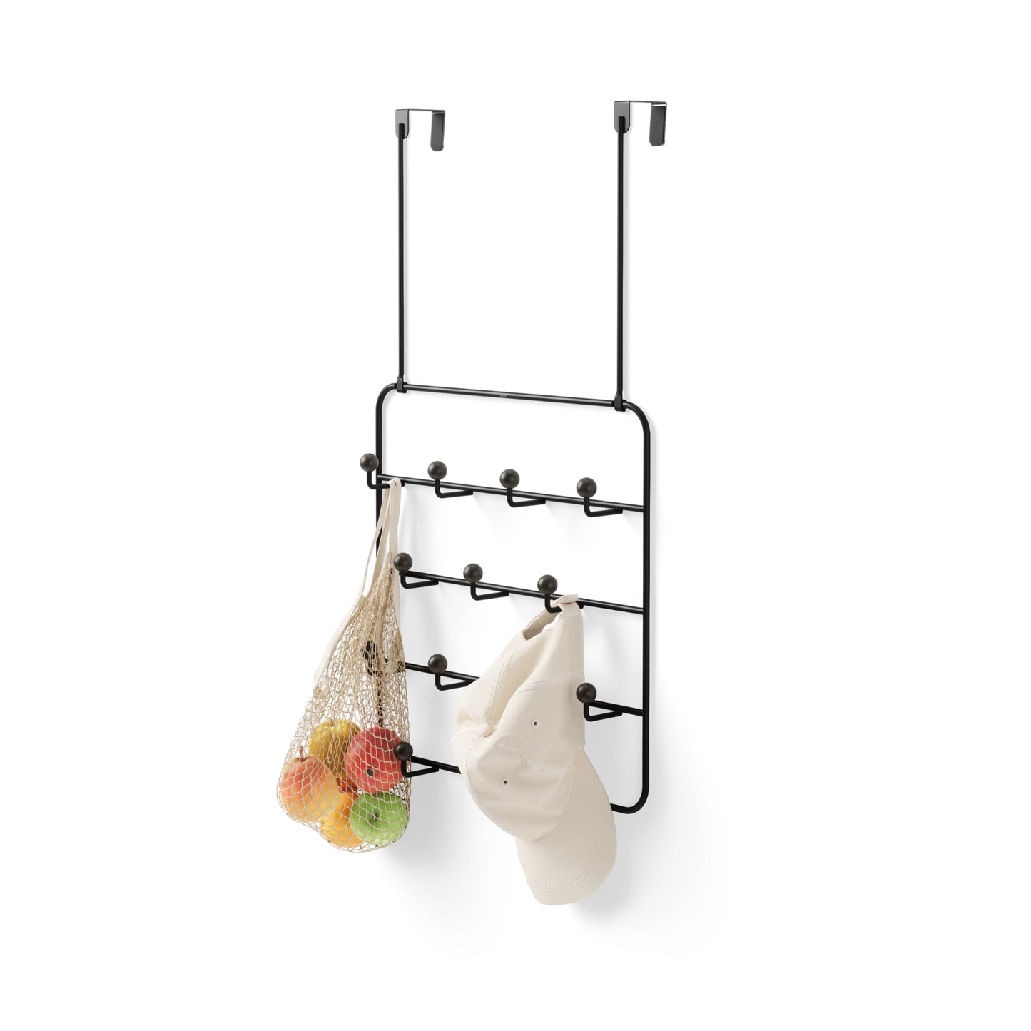 Umbra Estique Over The Door Coat Rack & Multi-Use Organizer, for Coats, Bags, Hats & More, Black/Walnut