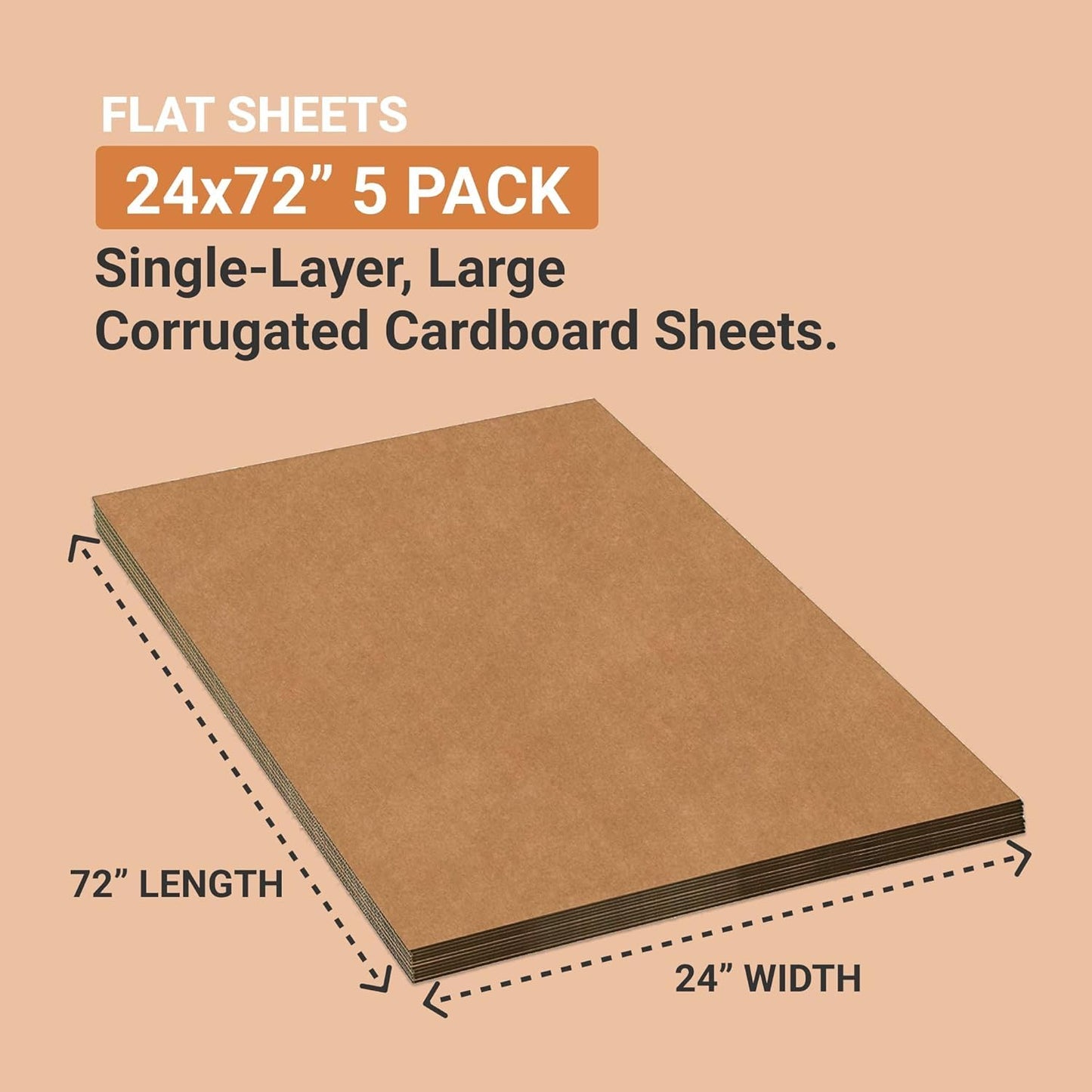 BOX USA Corrugated Cardboard Sheets 24" x 72" (5 Pack) Large Card Board for Layer Separation Packaging Mailing Shipping Packing, and Protecting Products from Forklift Damage - 5 Pack