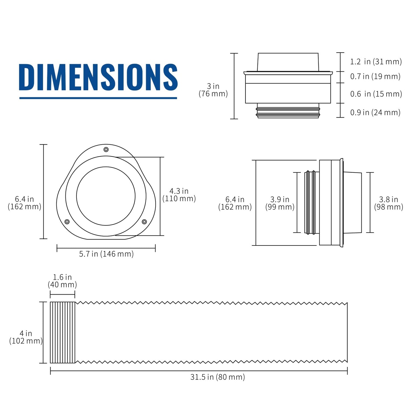 Anitonaia DV180 Magnetic Dryer Vent Coupling, Airtight Seal Magntic Drver Vent Connector Kit, Including 6-Ply Aluminum Dryer Hose and 2 Clamps, Easy to Clean Quick Connector