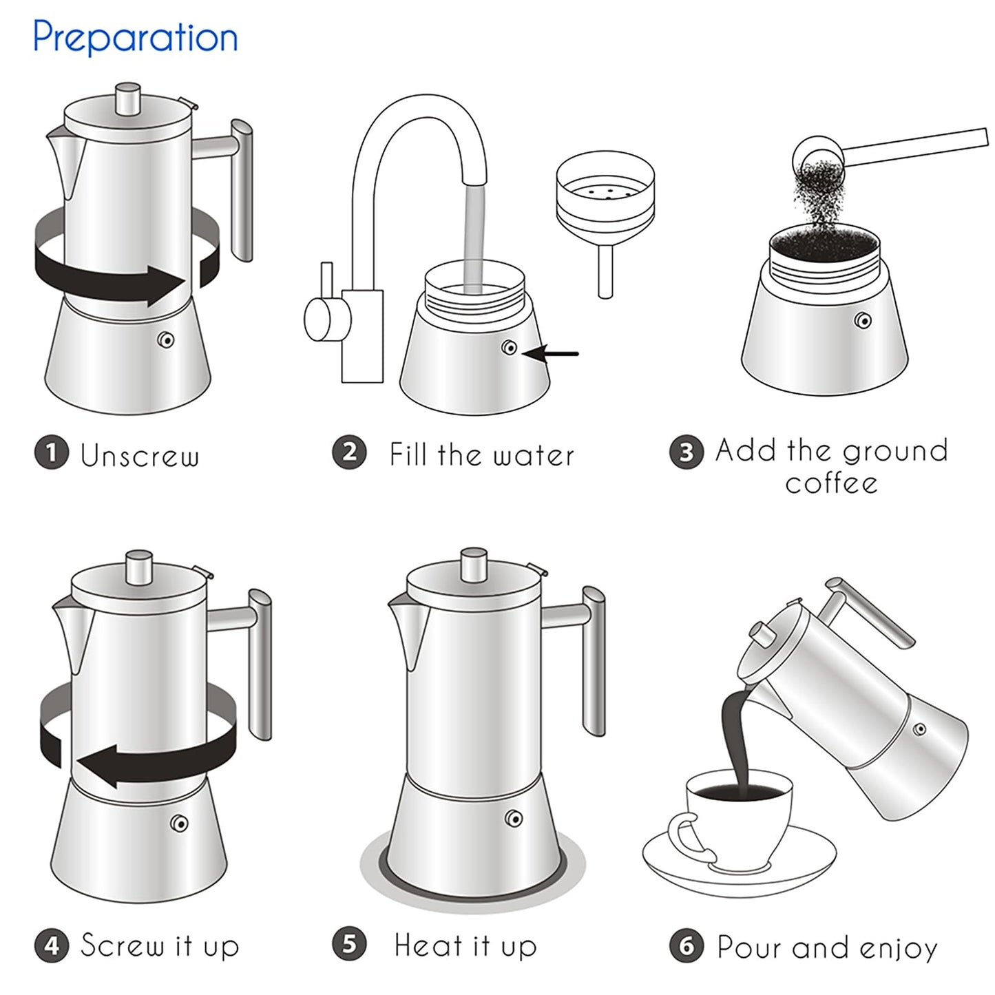 Easyworkz Diego Stovetop Espresso Maker Stainless Steel Italian Coffee Machine Maker 6Cup 10 oz Moka Pot Induction Espresso Pot