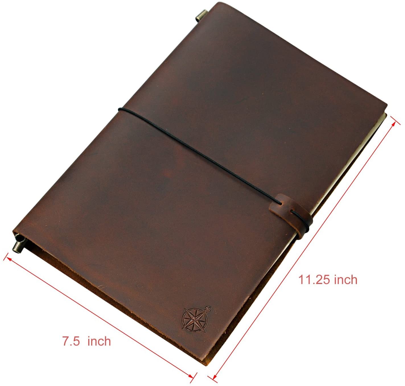 WANDERINGS Large Travelers Notebook - 7.5" x 11" (19 x 28cm) - Grande Travel Journal, Handcrafted, Rugged, Refillable Leather Journal. Perfect for Writing, Artwork, Scrapbooking