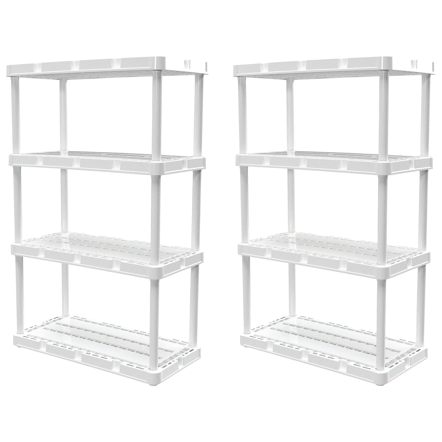 Gracious Living 2 Pack Light Duty Storage Shelves, Knect-A-Shelf 4-Shelf Ventilated Shelving Rack Organizer for Home, Garage, Basement & Laundry, White