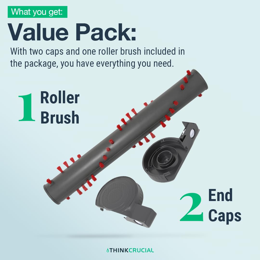 Replacement 1 Vacuum Roller and 2 Right-Side Caps – Compatible with Dyson™ Part # 917391-01, 914123-01 – Fits Dyson™ Models DC-25, DC25 – by Think Crucial (2 Right-Side Caps, 1 Roller)