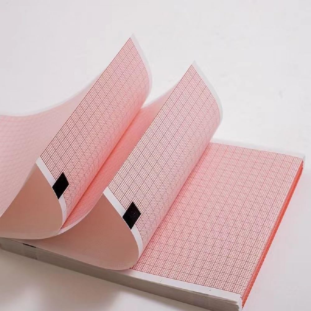 2 Packs EKG Paper for Mortara ELI 250, ELI 350 Machines, Mortara 9100-026-50 Compatible, Each Pack 8.5 x 11 inch x 200 Sheets, Cued with Header, Red Grid Z Fold ECG Paper