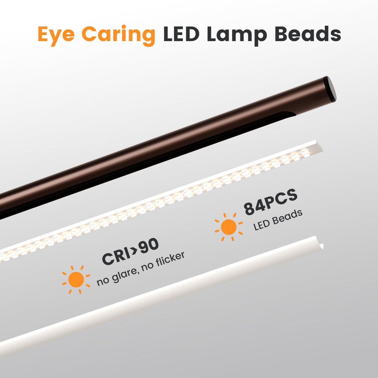 SIBRILLE Brown LED Desk Lamp, 16" Dimmable Metal Desk Light with Base, 15W 1200LM, Adapter Included, Color & Brightness Adjustable, Modern Tall Table Lamp for Home Office Reading Study Task Laptop