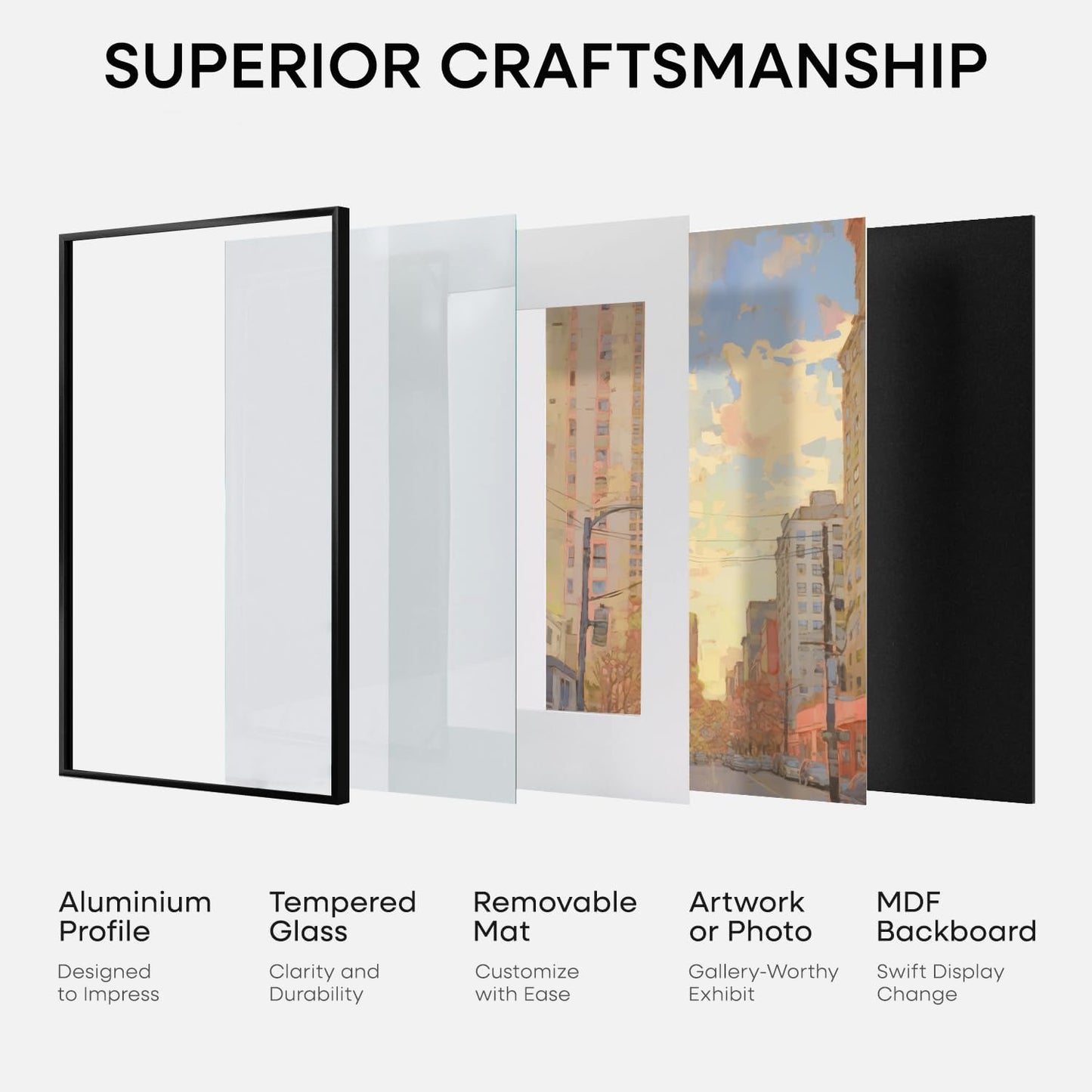 Homeforia Black 11x14 Picture Frame, High End Metal 11x14 Poster Frames with Mat 8x10, 11 x 14 Black Frame Matted to 8 x 10 inch Photo, 11 by 14 Thin Hanging Frames, Tempered Glass, Wall Kit, Set of 1