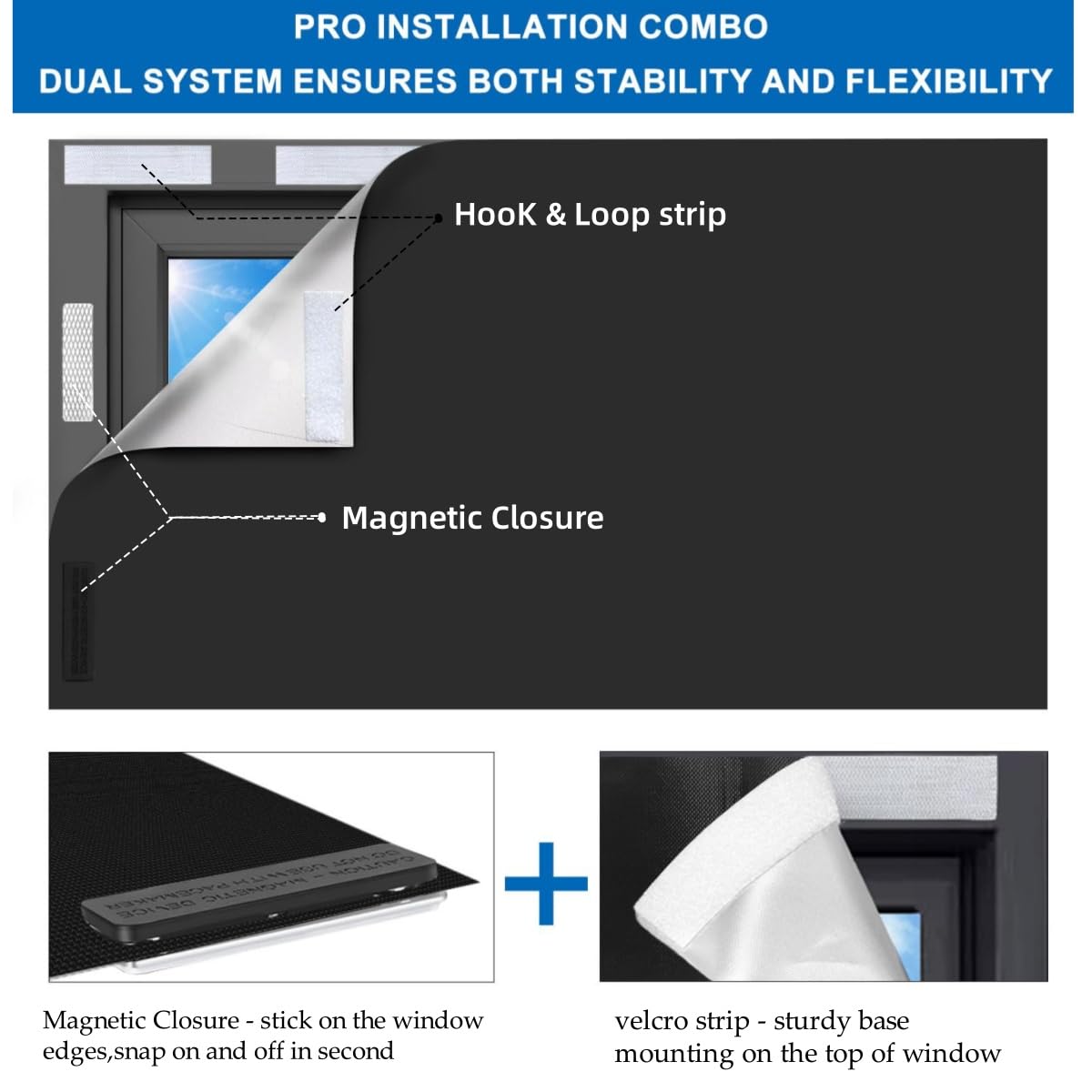 100% Blackout Blind Magnetic Blackout Window Cover 118 x 57Inch,Black Out Curtains with Strong Magnet No Drill Cuttable Window Shades for Bedroom,Nursery,Rv,Media Room