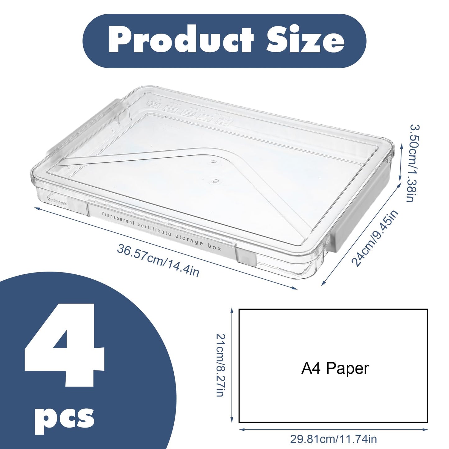 Mekueeex 4 Pack Clear Plastic File Boxes with Handle, Modern Style, Stackable, Water Resistant, A4 Letter File, Document, Photo, Scrapbook Storage